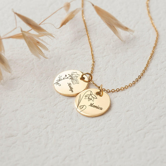 Custom Birth Flower Necklace with Name Birth Flower Jewelry.