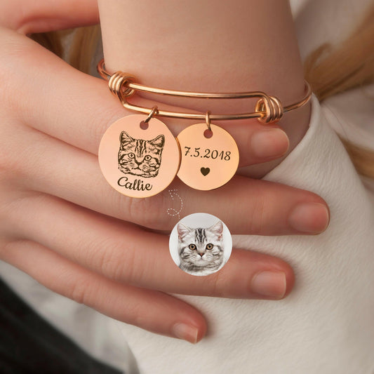Custom Dog Portrait Bracelet, Pet Gifts for Cat Owners Bracelet.