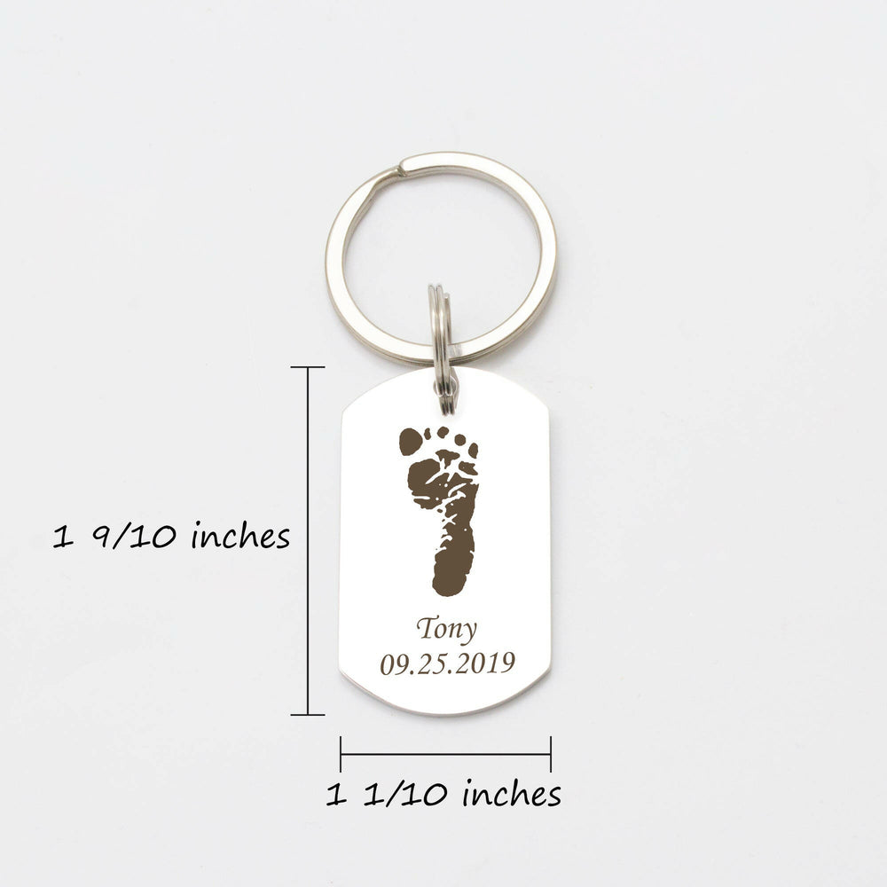 Custom Foot Finger Print with Name Date Birthday Presents Gifts for Dad key chain.
