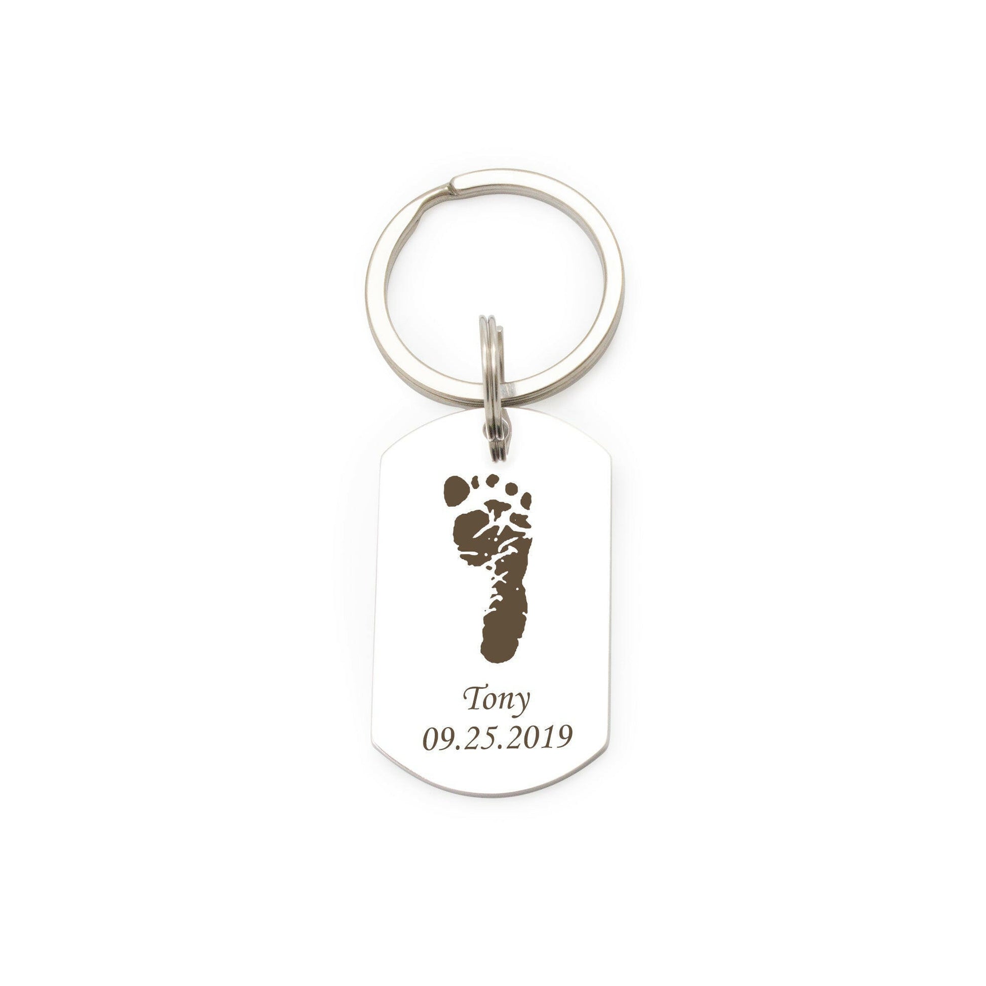 Custom Foot Finger Print with Name Date Birthday Presents Gifts for Dad key chain.