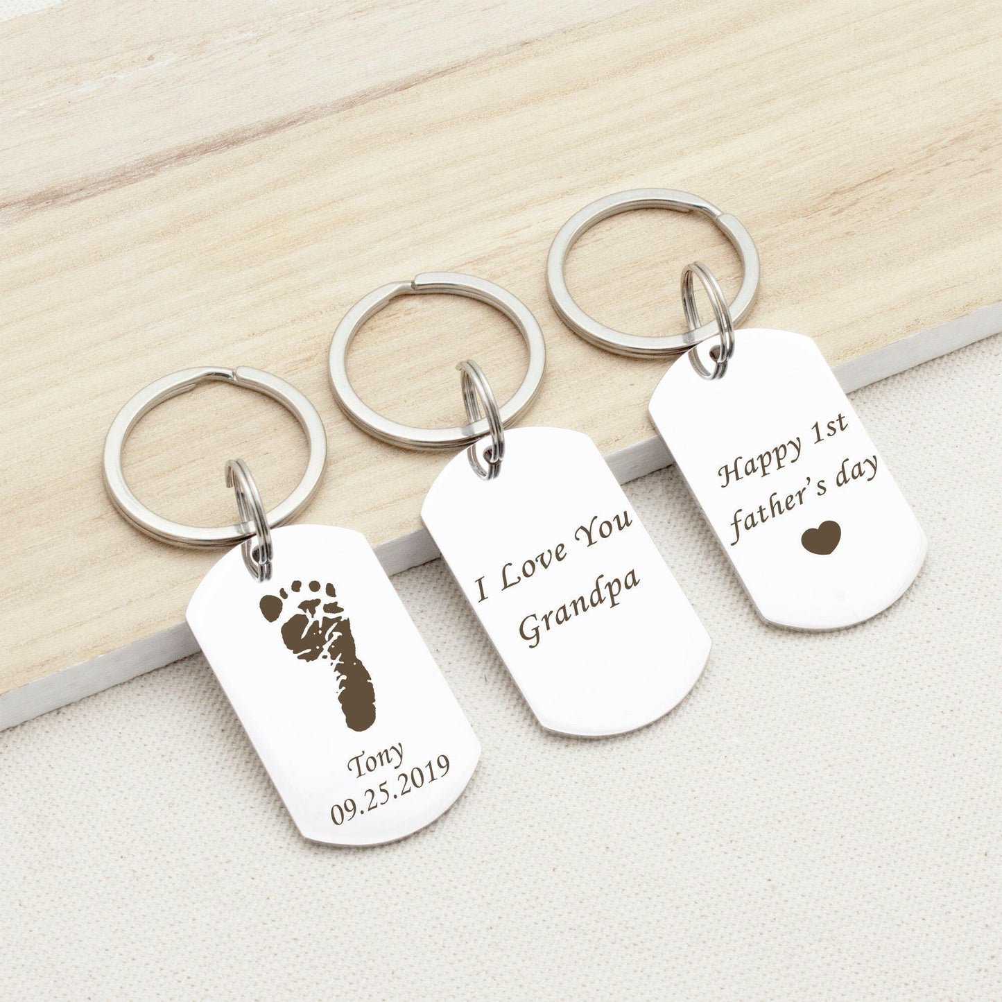 Custom Foot Finger Print with Name Date Birthday Presents Gifts for Dad key chain.