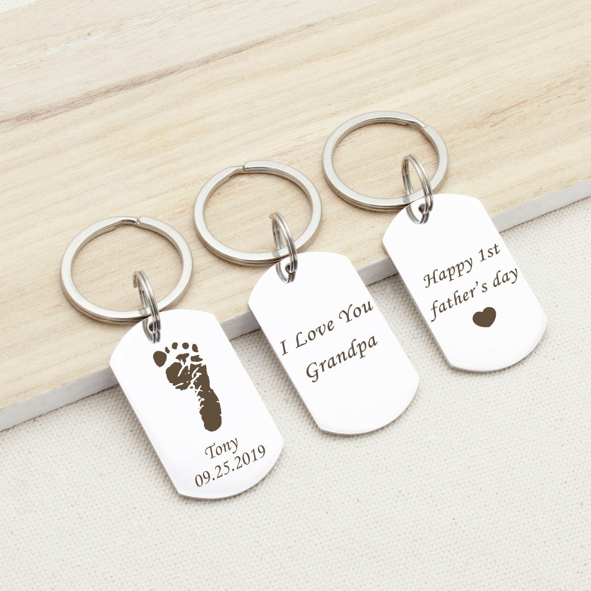 Custom Foot Finger Print with Name Date Birthday Presents Gifts for Dad key chain.