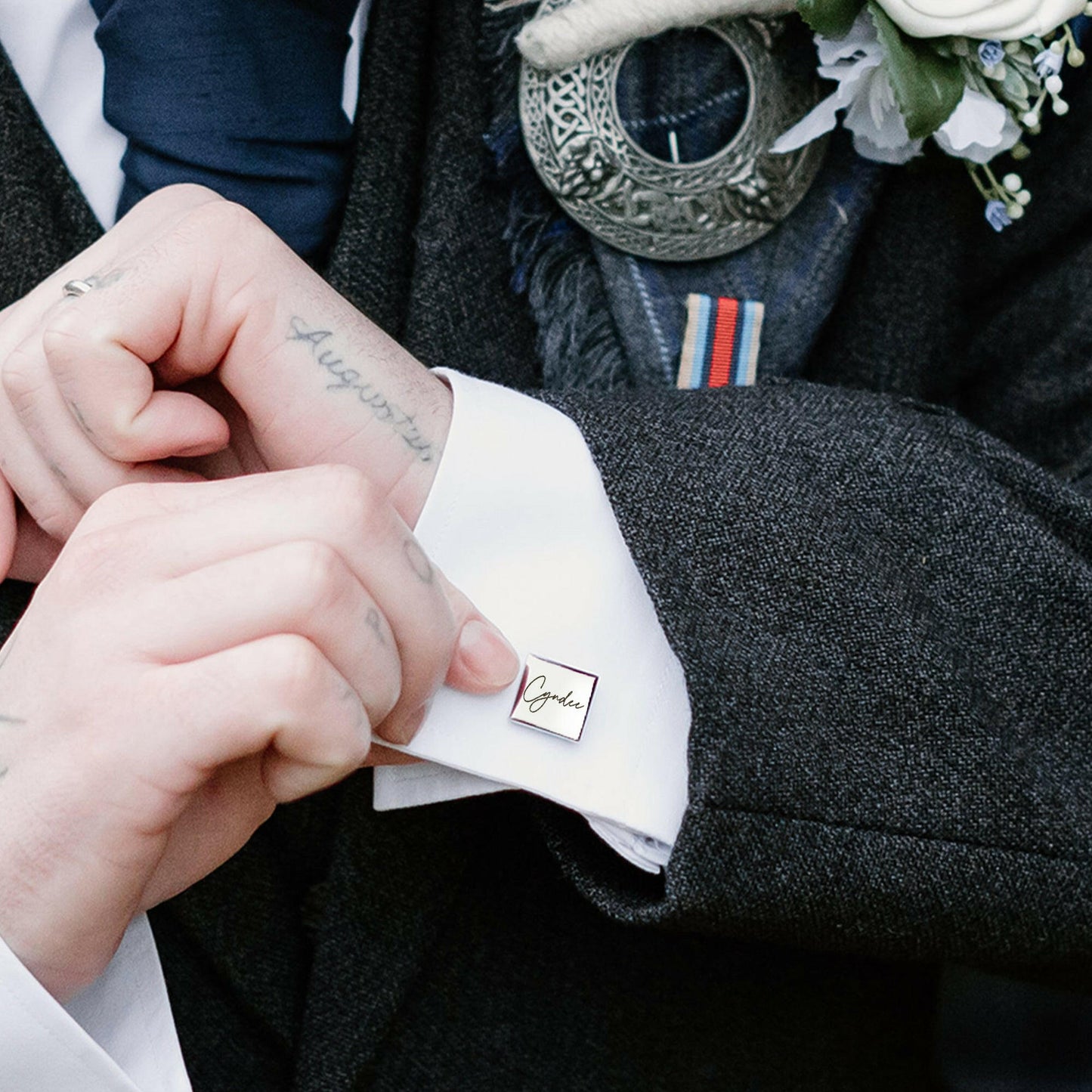 Custom Handwriting and Actual Fingerprint Square Cuff Links Cufflink.