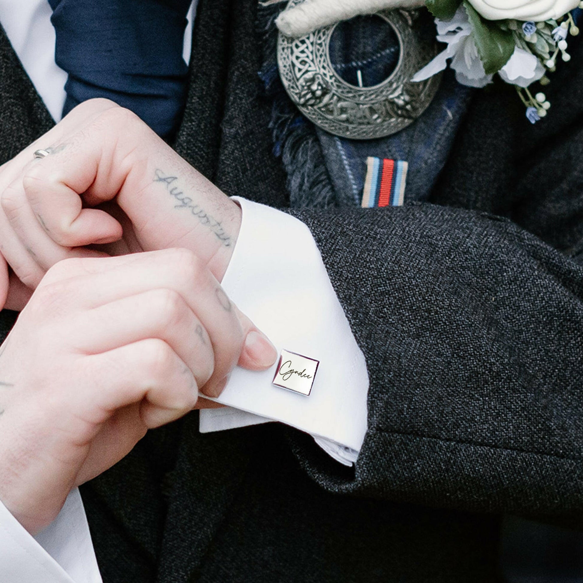 Custom Handwriting and Actual Fingerprint Square Cuff Links Cufflink.