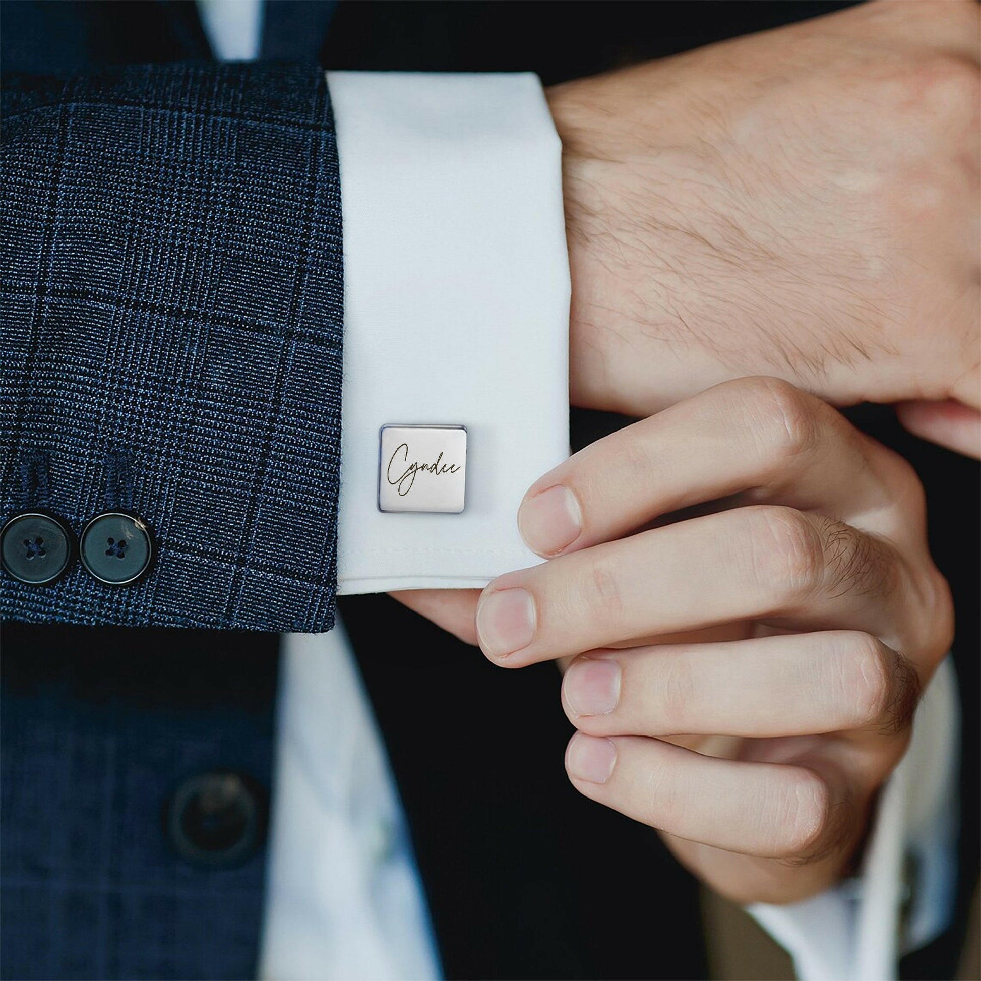 Custom Handwriting and Actual Fingerprint Square Cuff Links Cufflink.