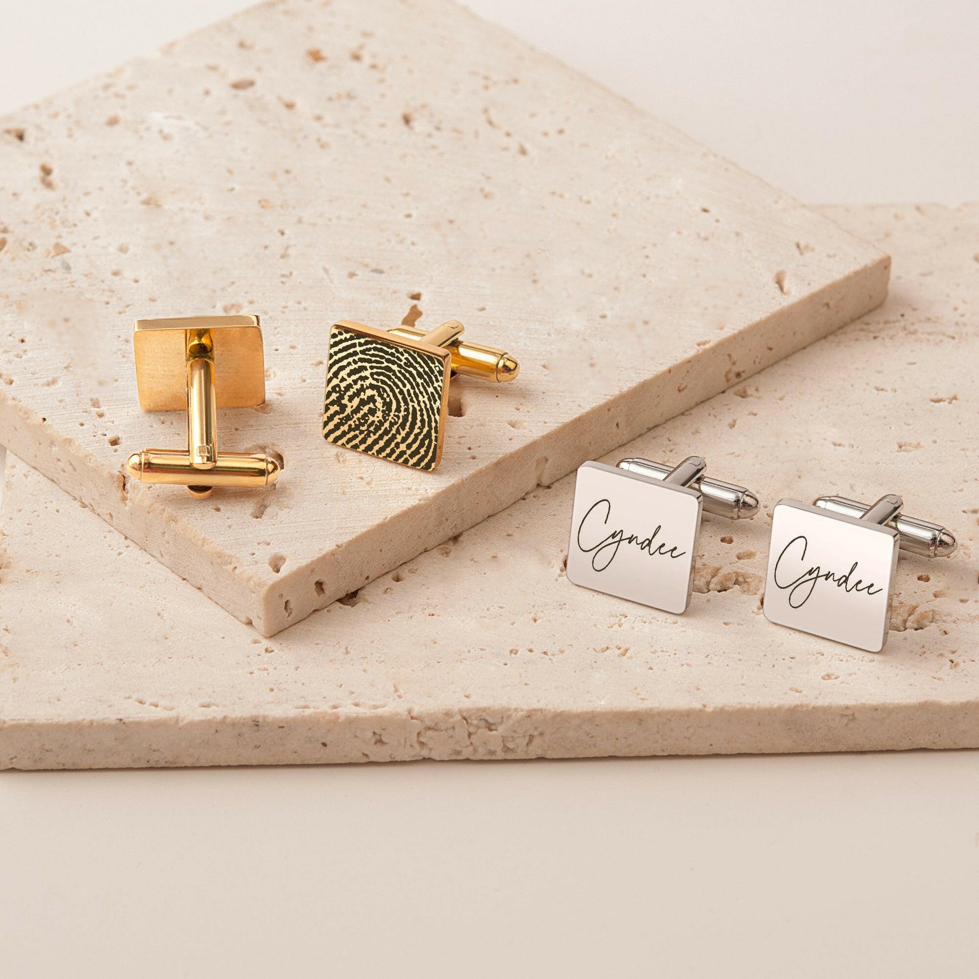 Custom Handwriting and Actual Fingerprint Square Cuff Links Cufflink.