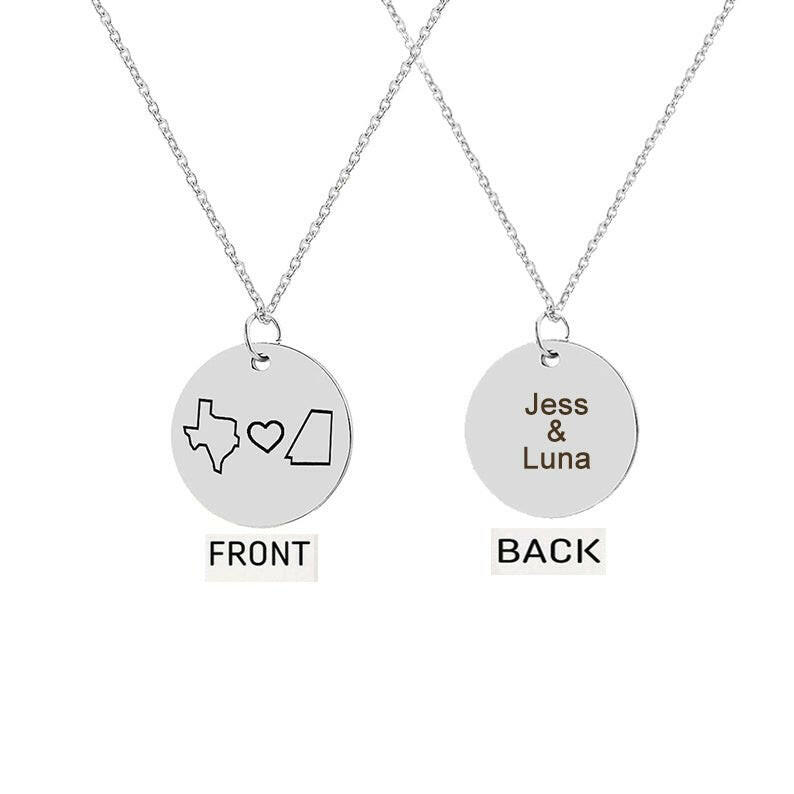 Custom Long Distance States Friendship Relationship Necklace Necklace.