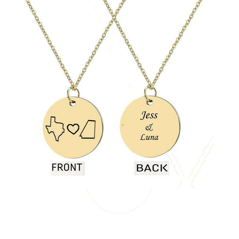 Custom Long Distance States Friendship Relationship Necklace Necklace.