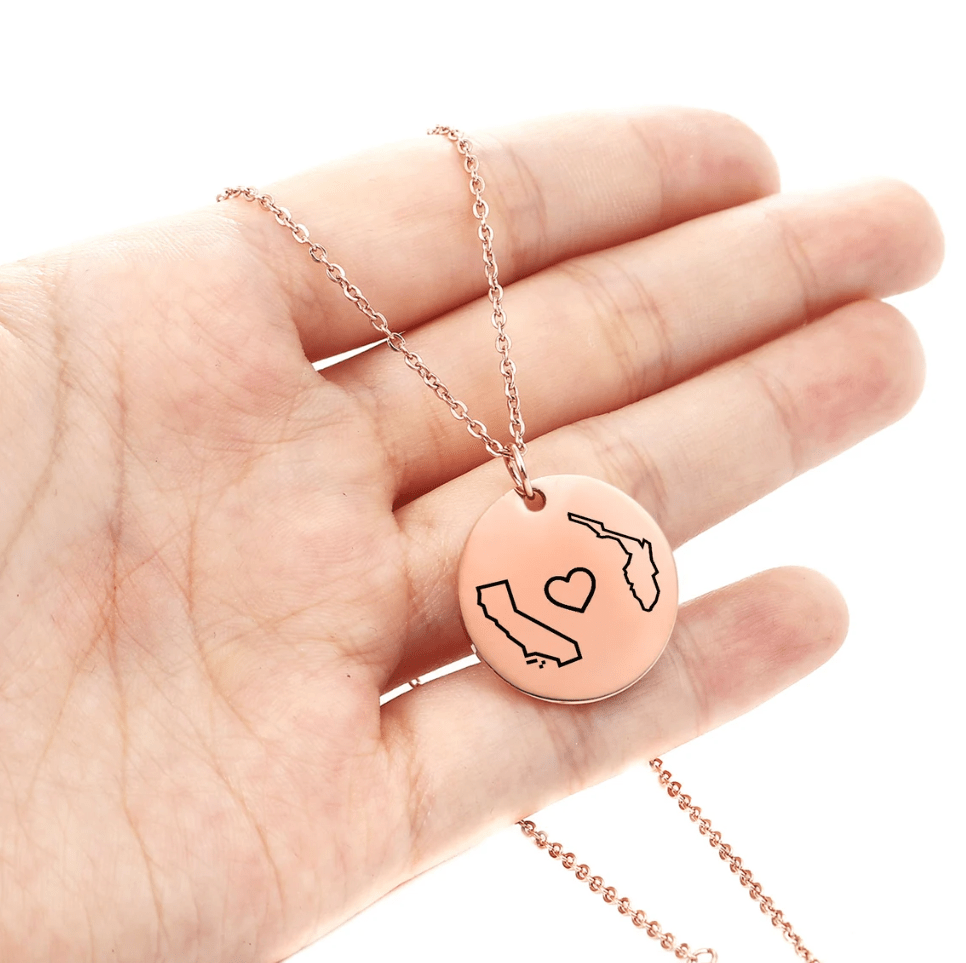 Custom Long Distance States Friendship Relationship Necklace Necklace.