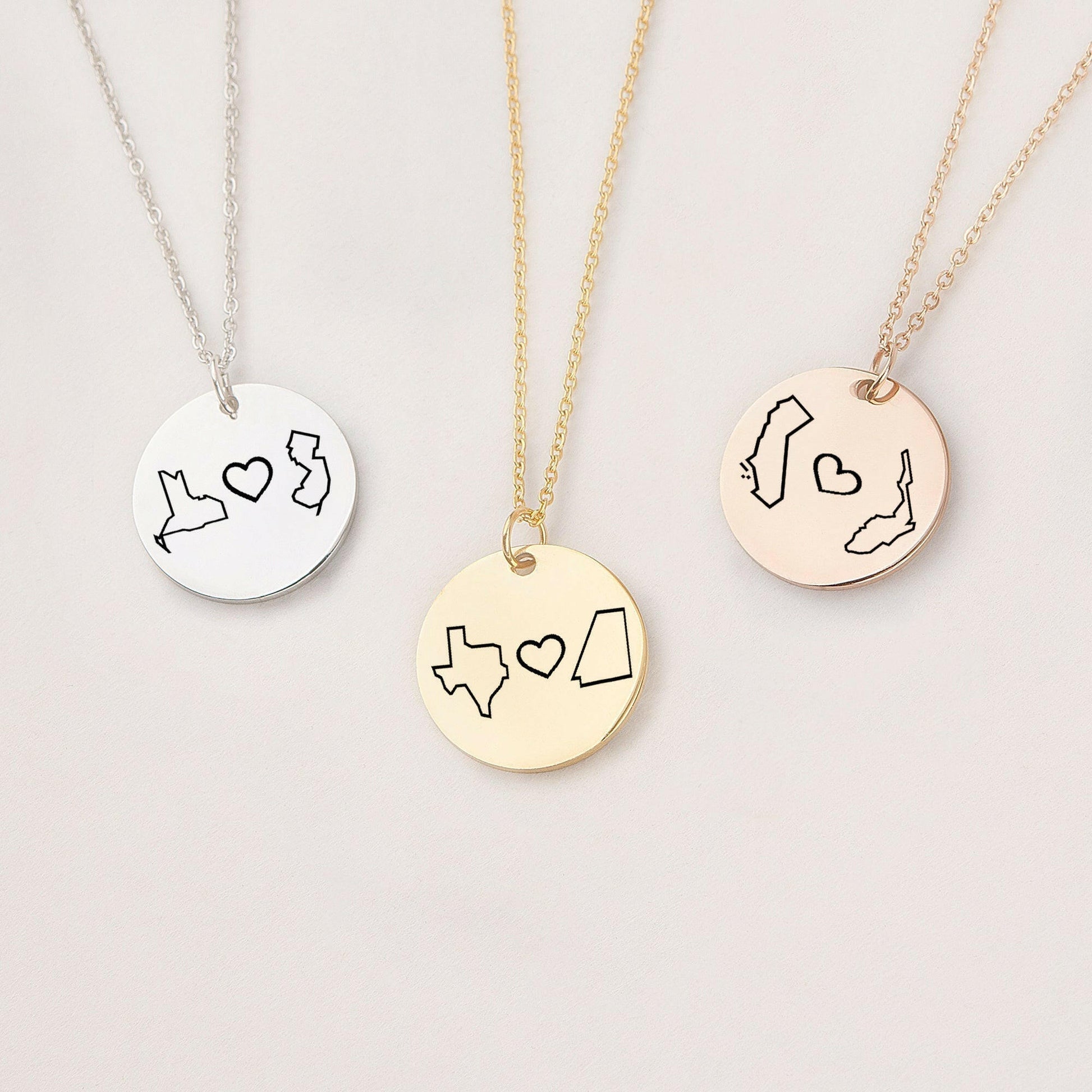 Custom Long Distance States Friendship Relationship Necklace Necklace.