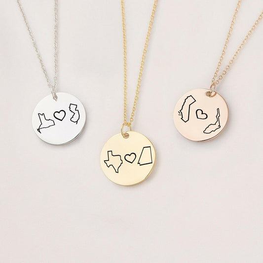 Custom Long Distance States Friendship Relationship Necklace Necklace.