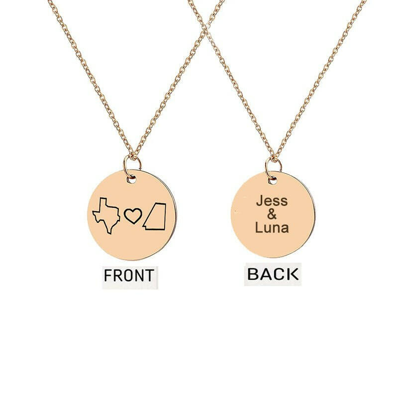 Custom Long Distance States Friendship Relationship Necklace Necklace.