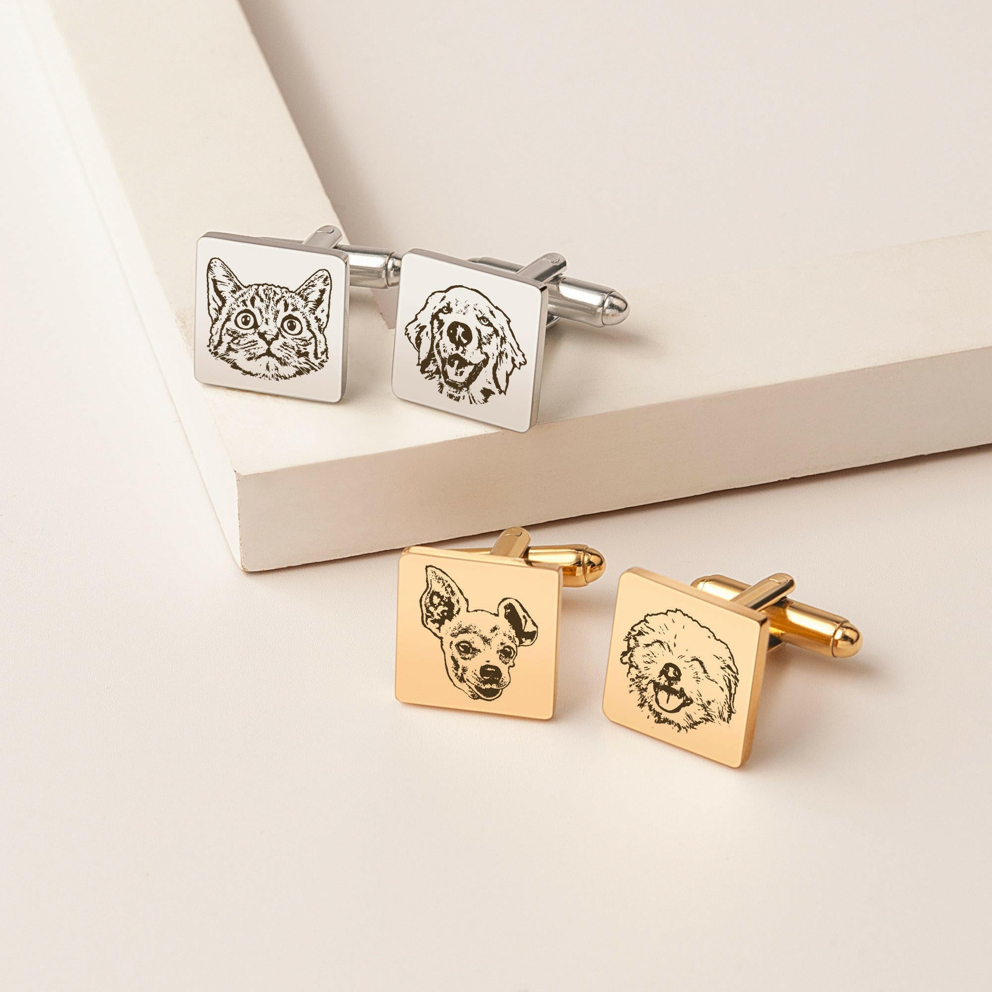 Custom Men's Pet Portrait Wedding Cuff Links cufflink.