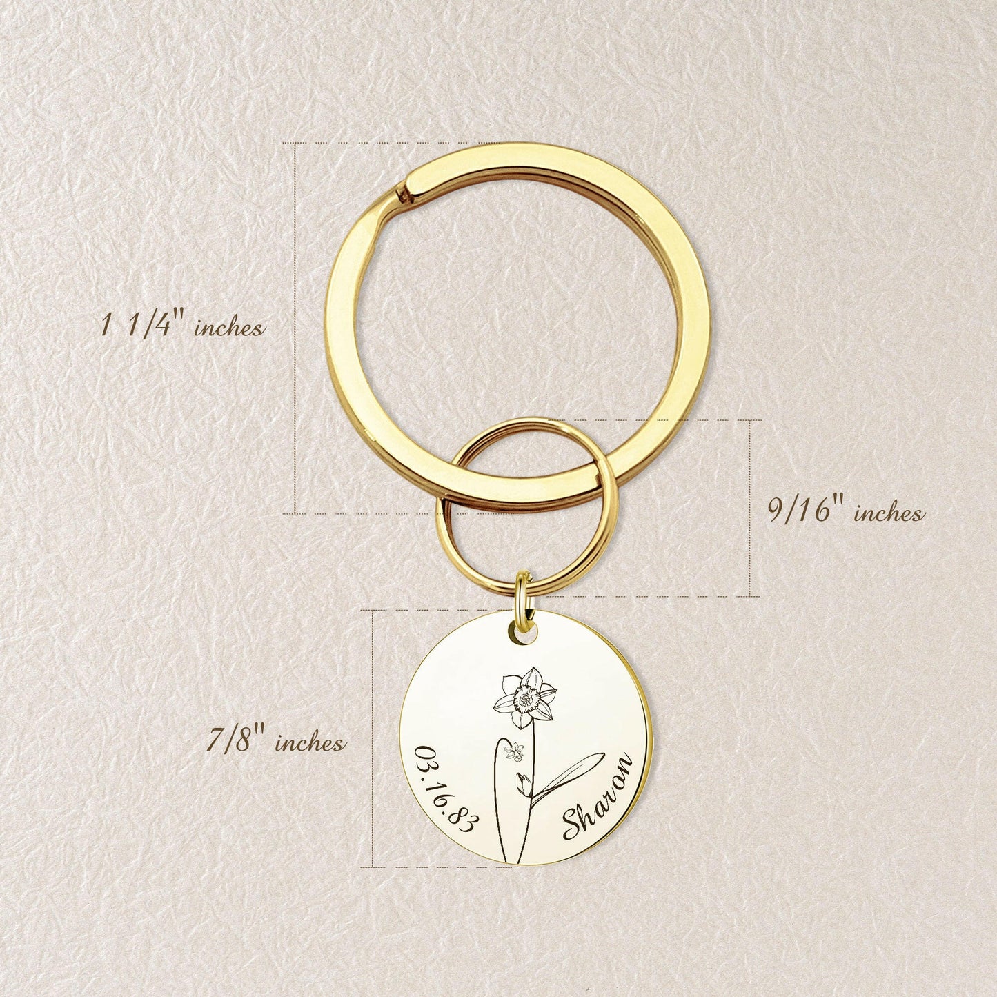 Custom Name and Birth Flower Key Chain Birth Flower Jewelry.