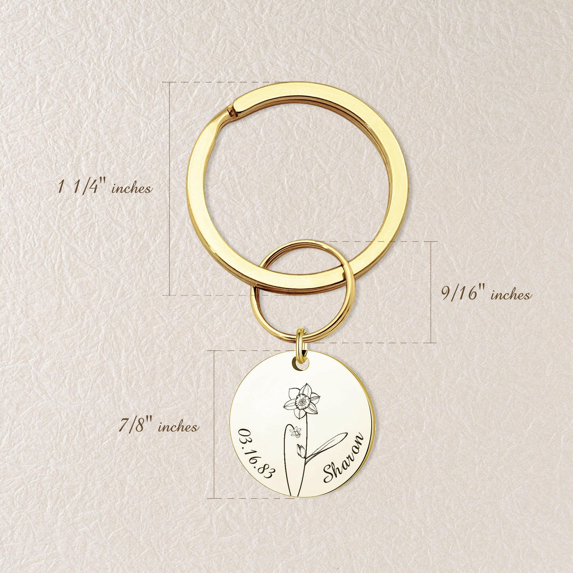 Custom Name and Birth Flower Key Chain Birth Flower Jewelry.