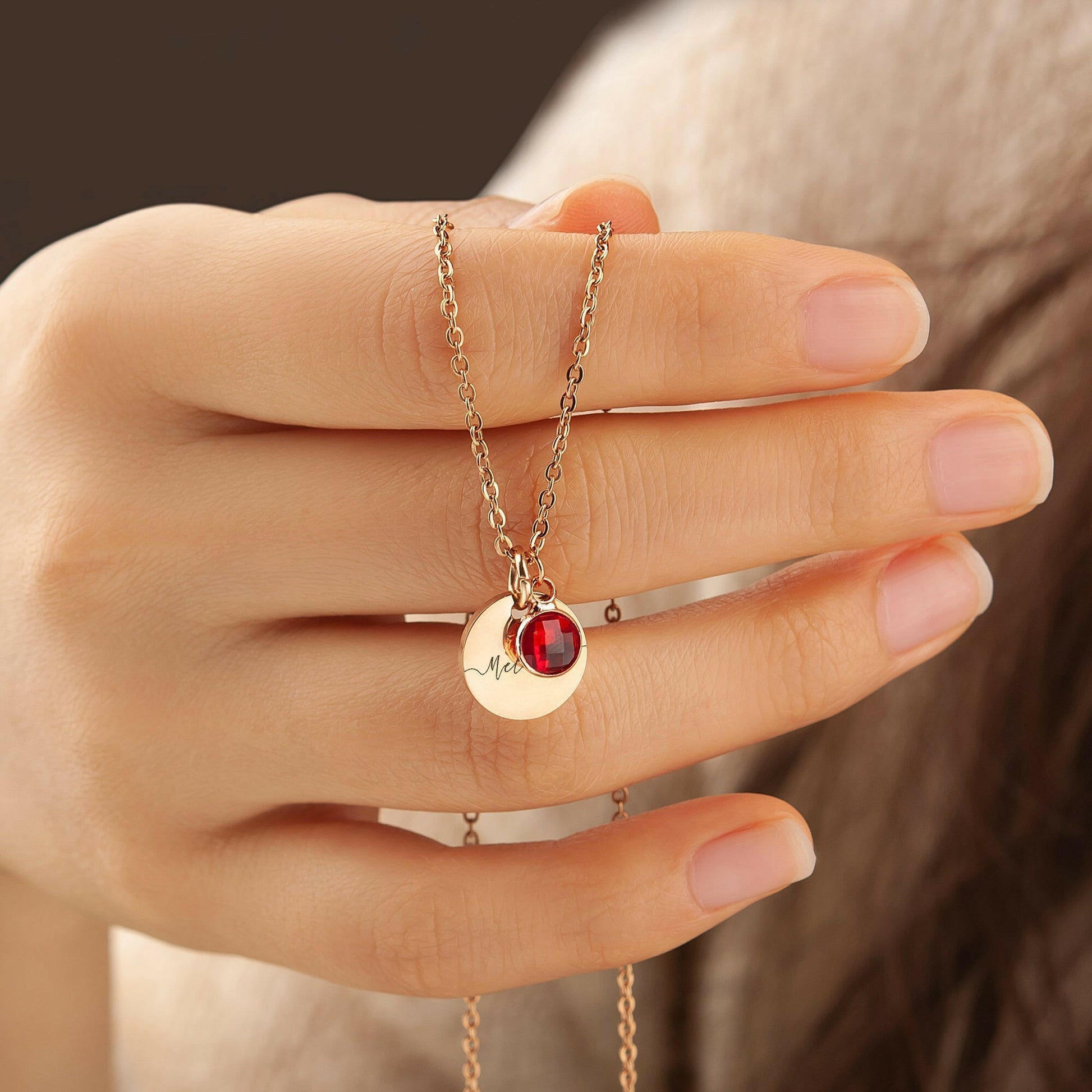 Custom Name Birthstone Charm Necklace Birth Flower Jewelry.