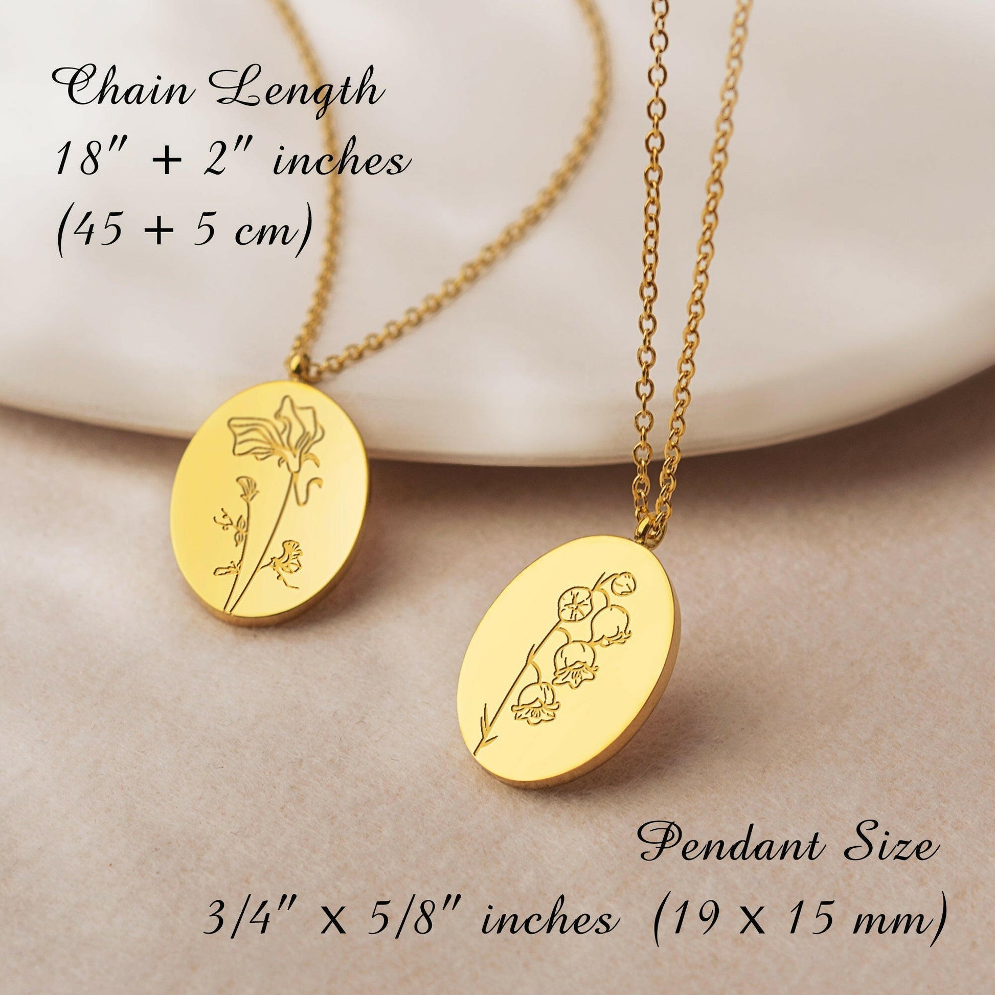 Custom Oval Birth Flower Necklace Birth Flower Jewelry.