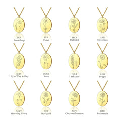 Custom Oval Birth Flower Necklace Birth Flower Jewelry.