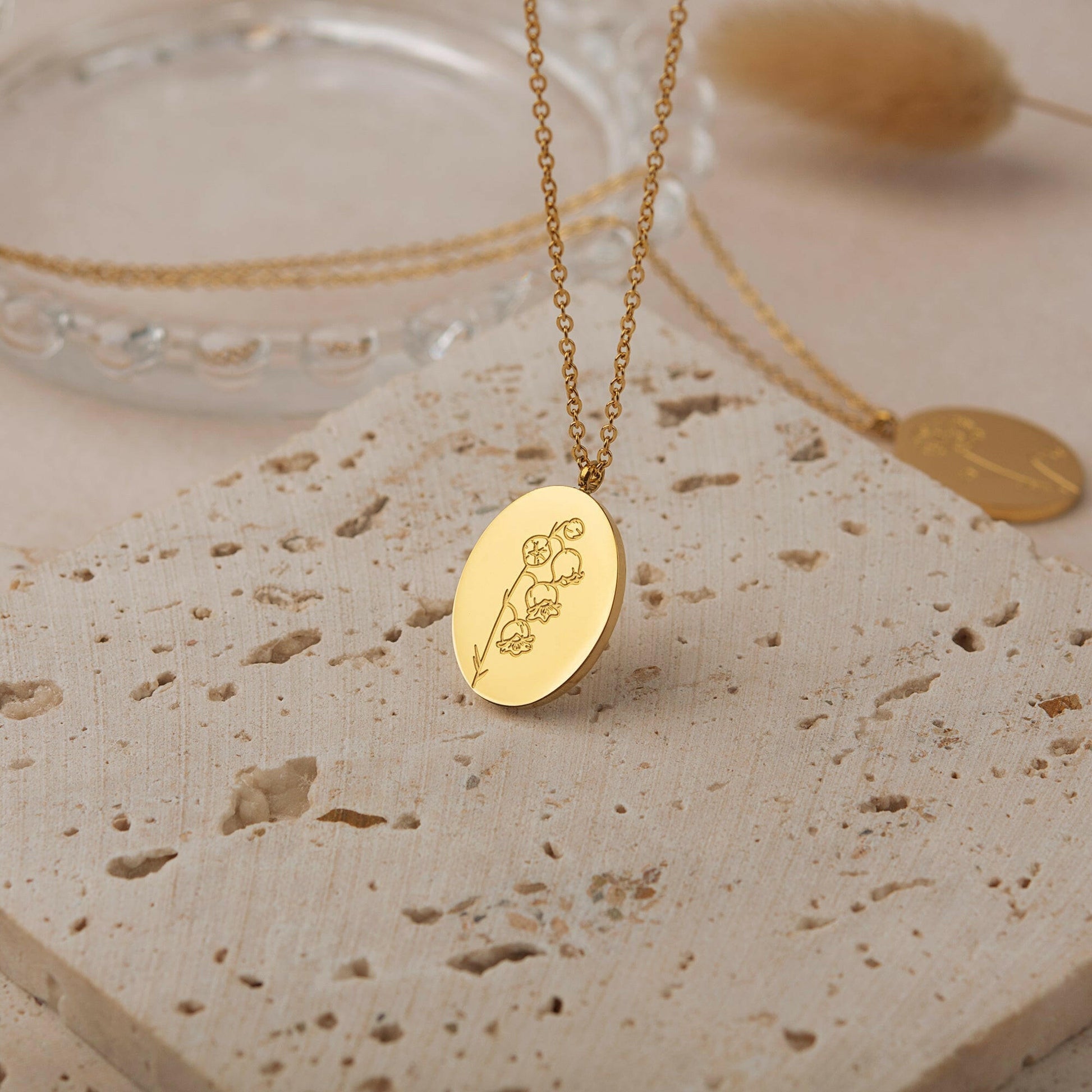 Custom Oval Birth Flower Necklace Birth Flower Jewelry.