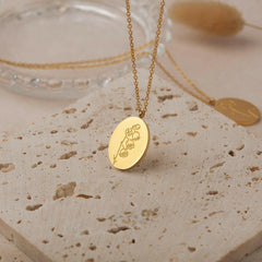 Custom Oval Birth Flower Necklace Birth Flower Jewelry.