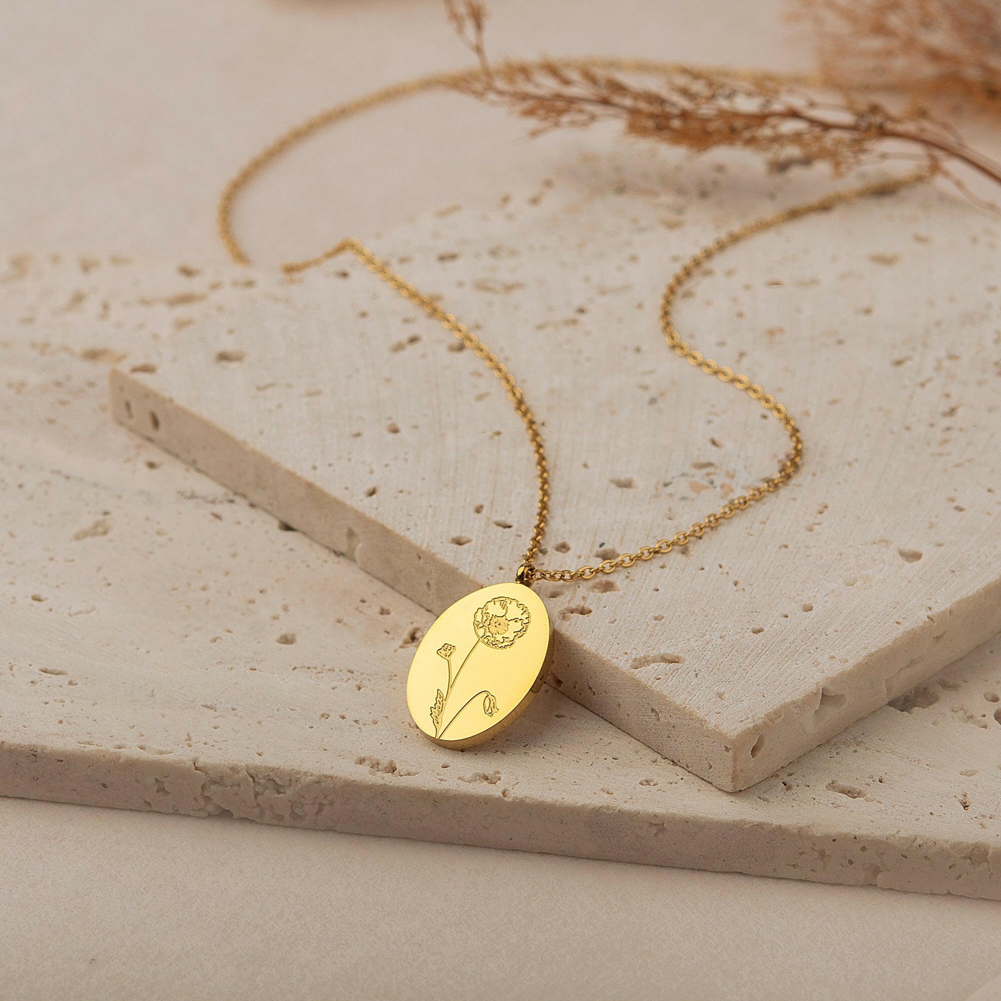 Custom Oval Birth Flower Necklace Birth Flower Jewelry.