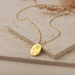 Custom Oval Birth Flower Necklace Birth Flower Jewelry.