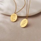 Custom Oval Birth Flower Necklace Birth Flower Jewelry.