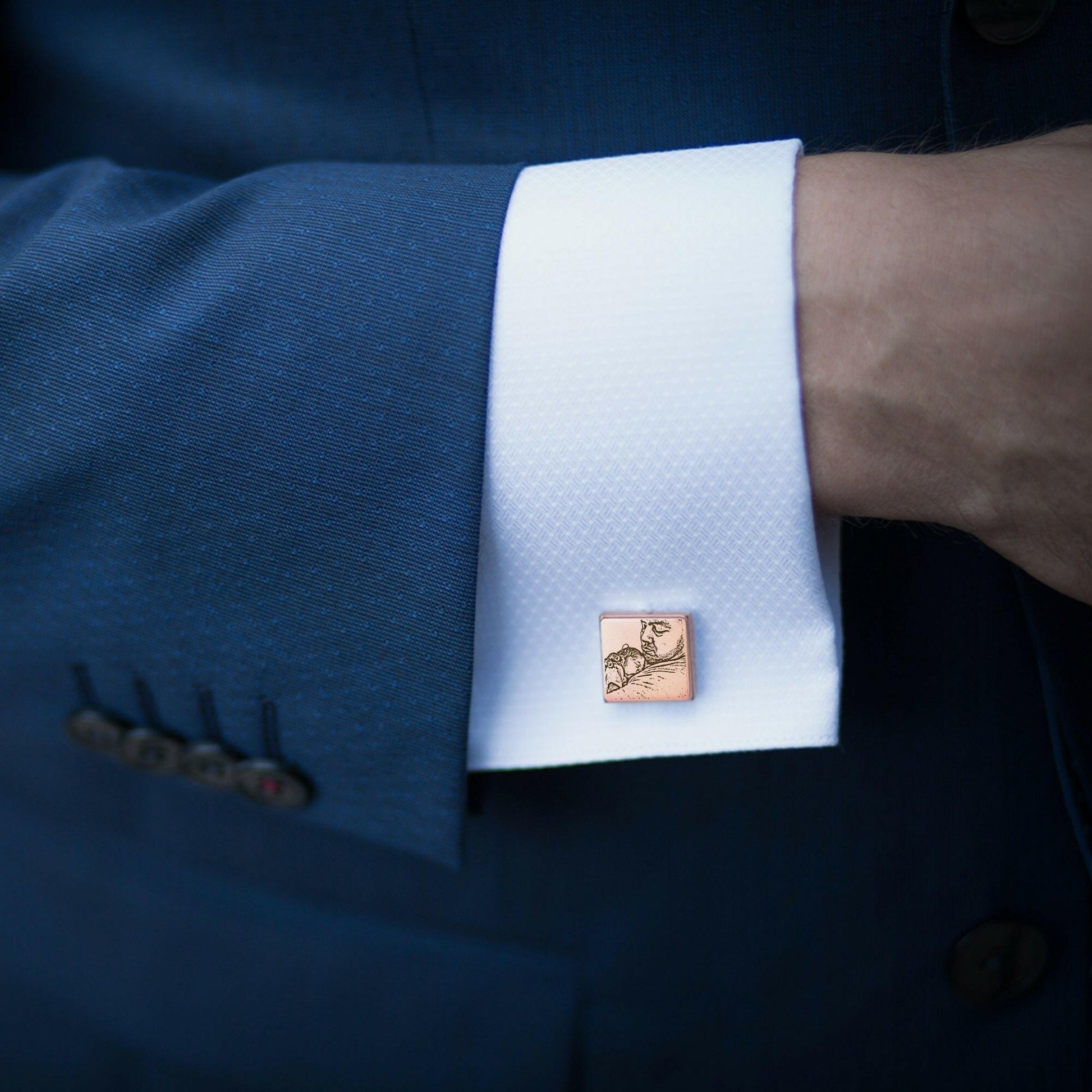 Custom Photo engraving Wedding Square Cuff Links cufflink.