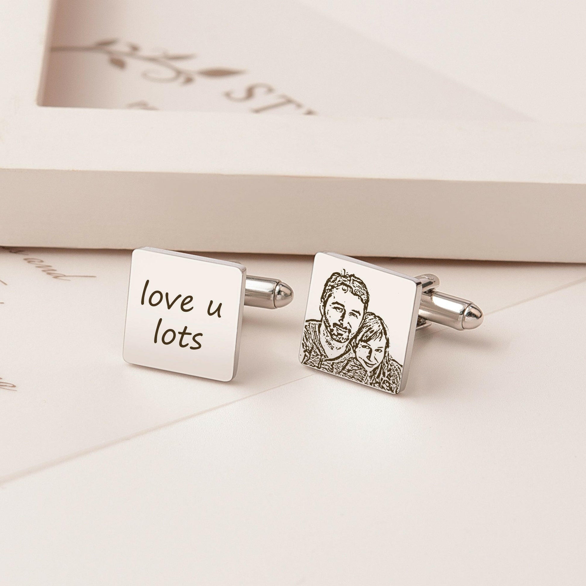 Custom Photo engraving Wedding Square Cuff Links cufflink.
