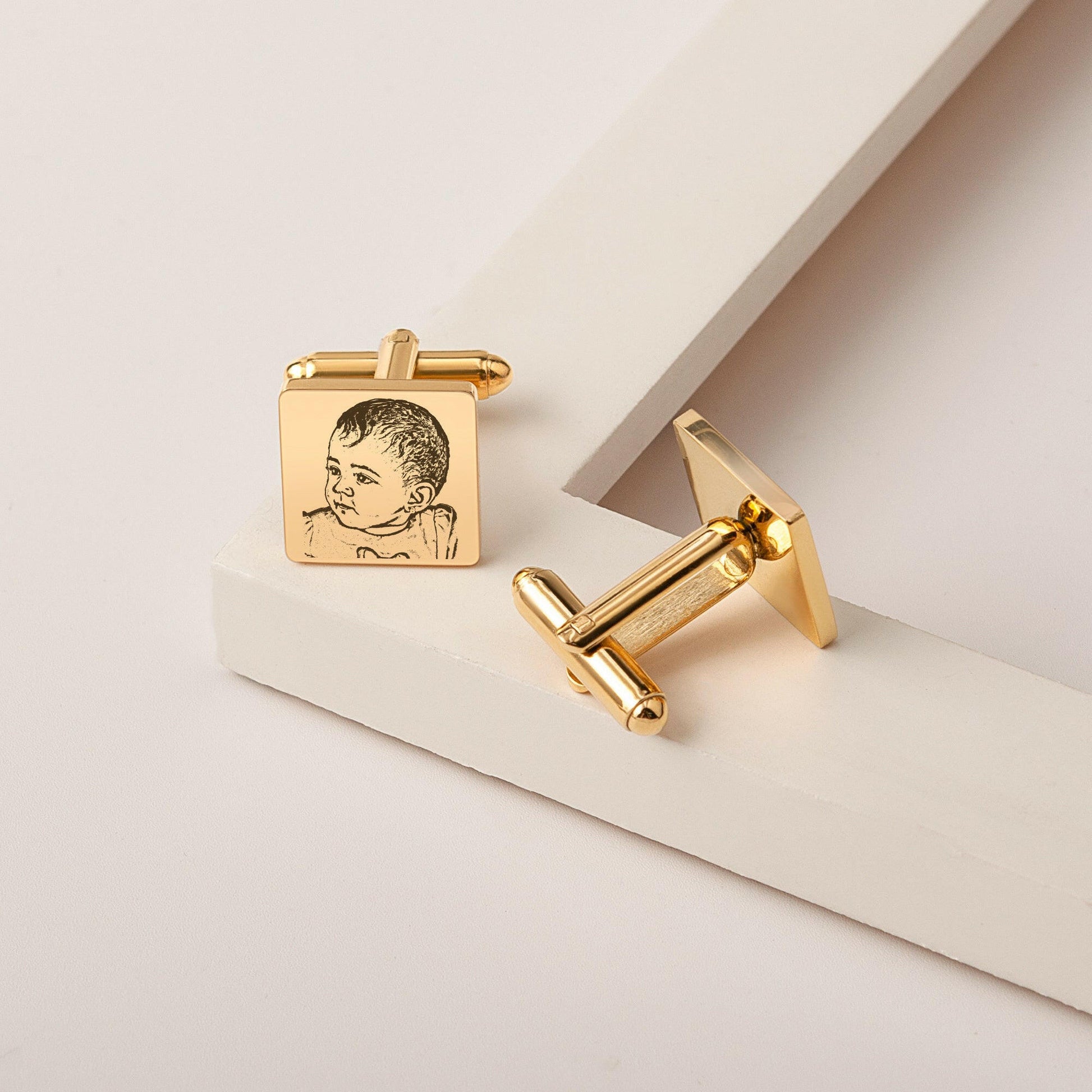 Custom Photo engraving Wedding Square Cuff Links cufflink.