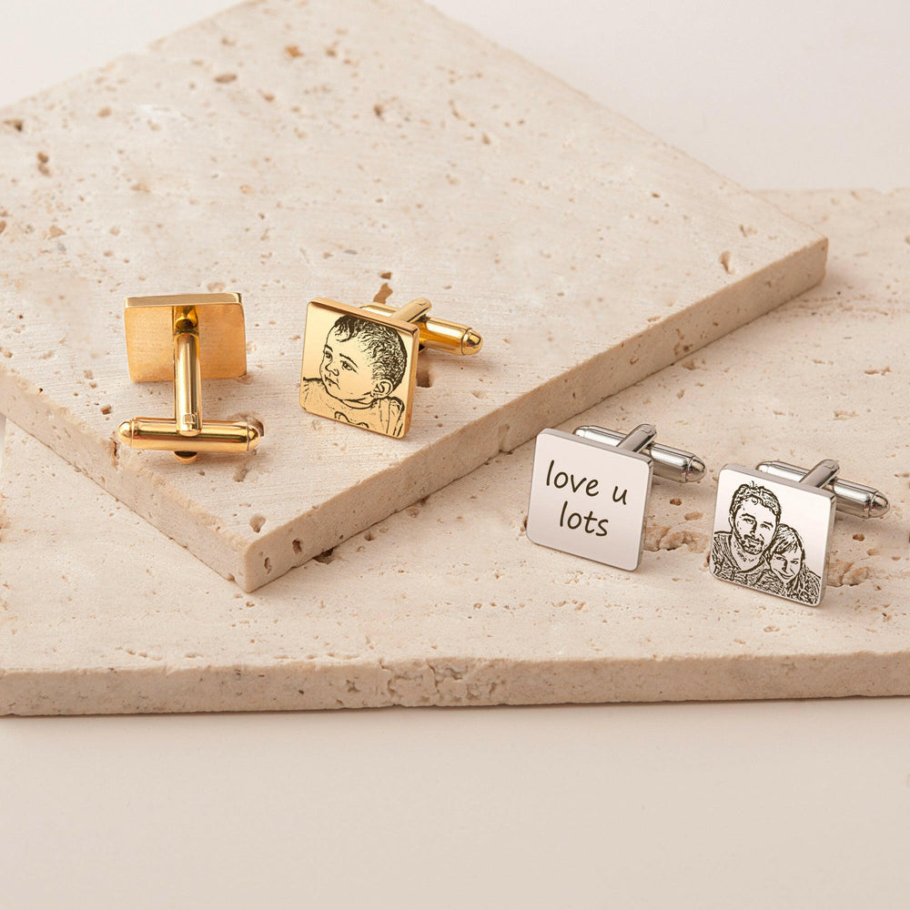 Custom Photo engraving Wedding Square Cuff Links cufflink.