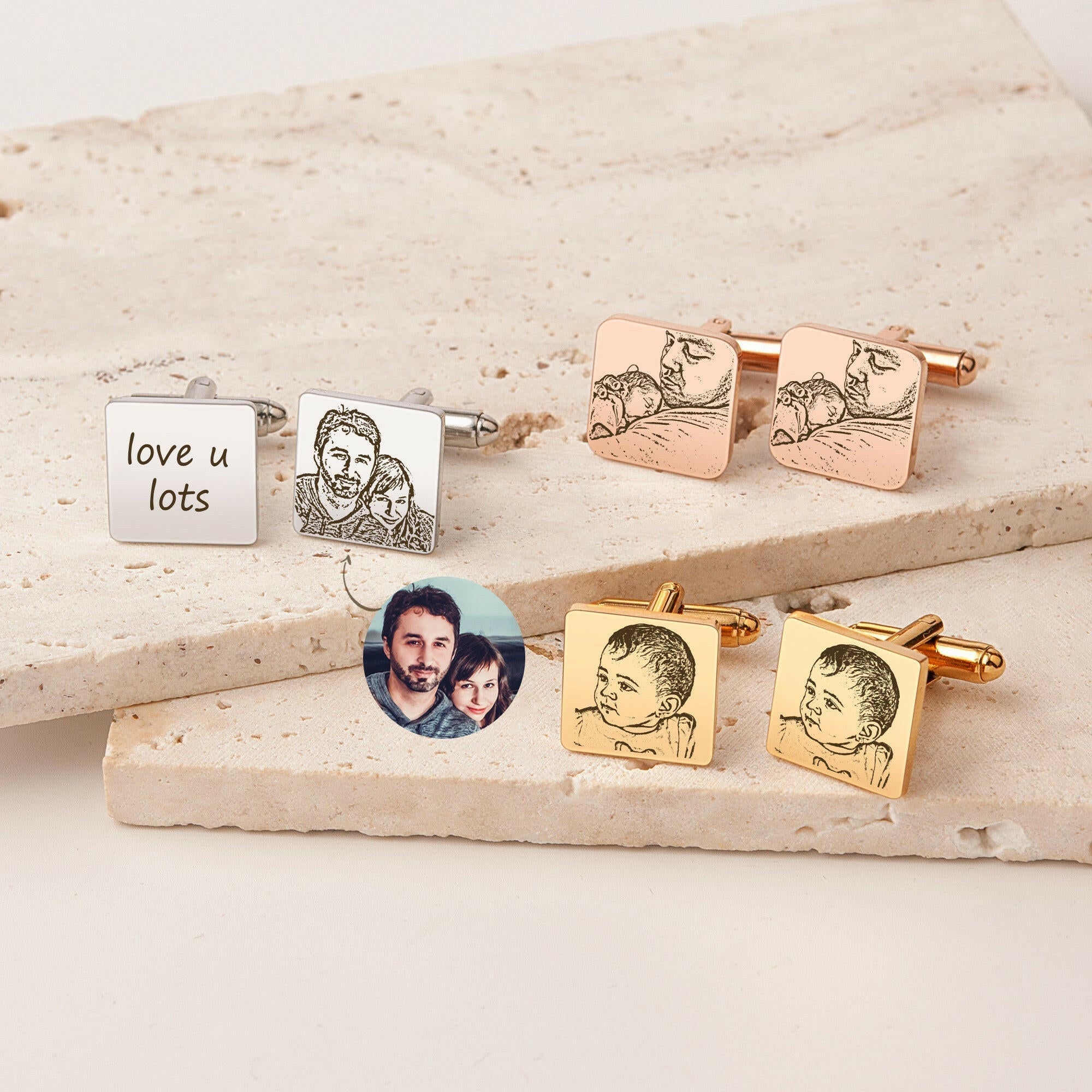 Custom Photo engraving Wedding Square Cuff Links cufflink.