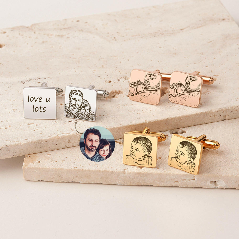 Custom Photo engraving Wedding Square Cuff Links cufflink.
