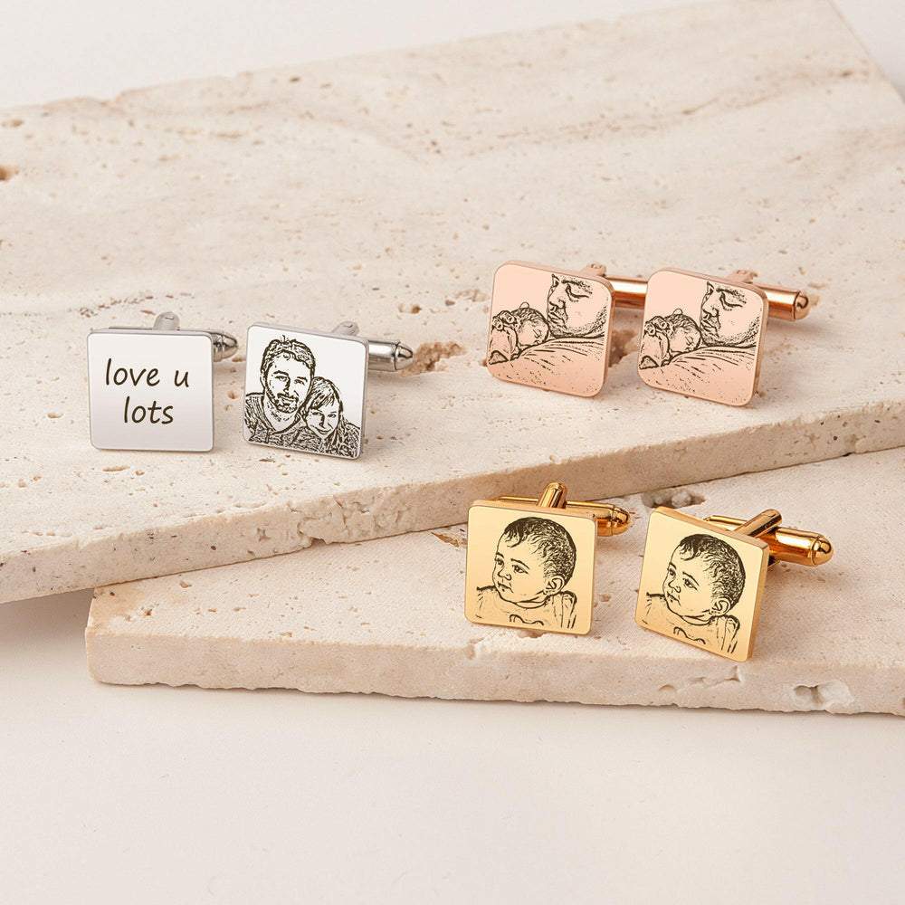 Custom Photo engraving Wedding Square Cuff Links cufflink.