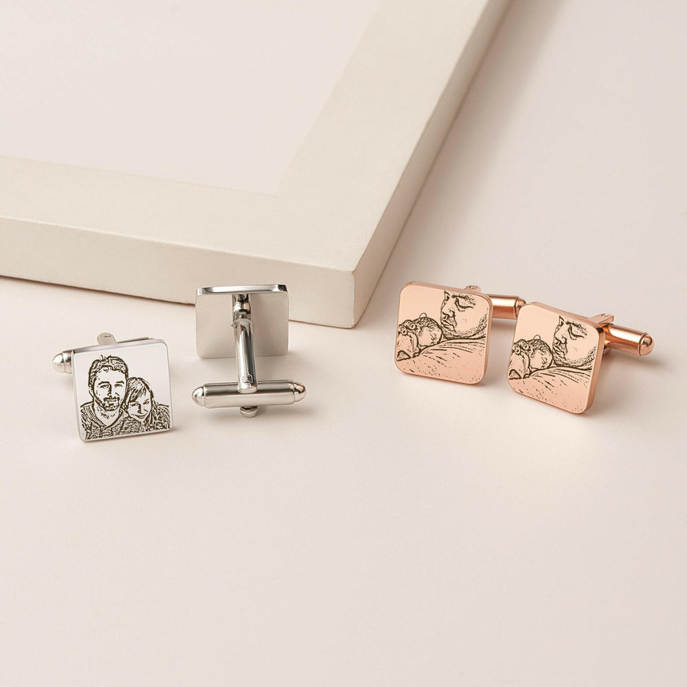 Custom Photo engraving Wedding Square Cuff Links cufflink.