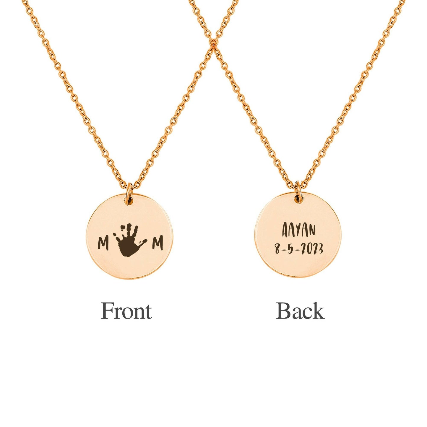 Custom Round Mom Palm Print Necklace Necklace.