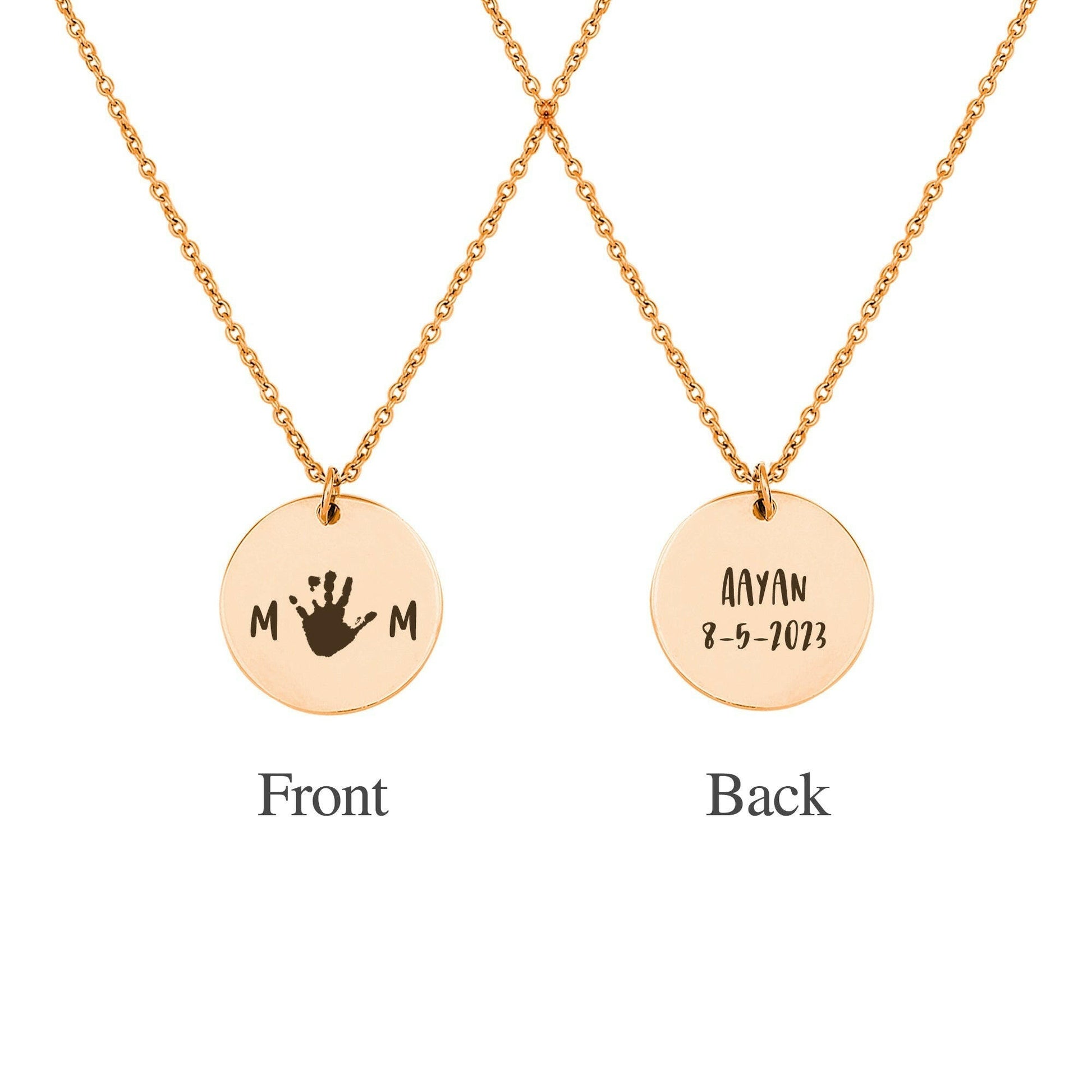 Custom Round Mom Palm Print Necklace Necklace.