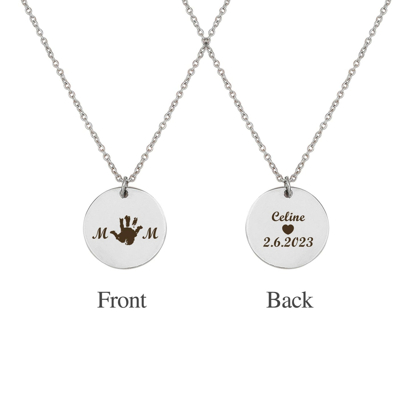 Custom Round Mom Palm Print Necklace Necklace.