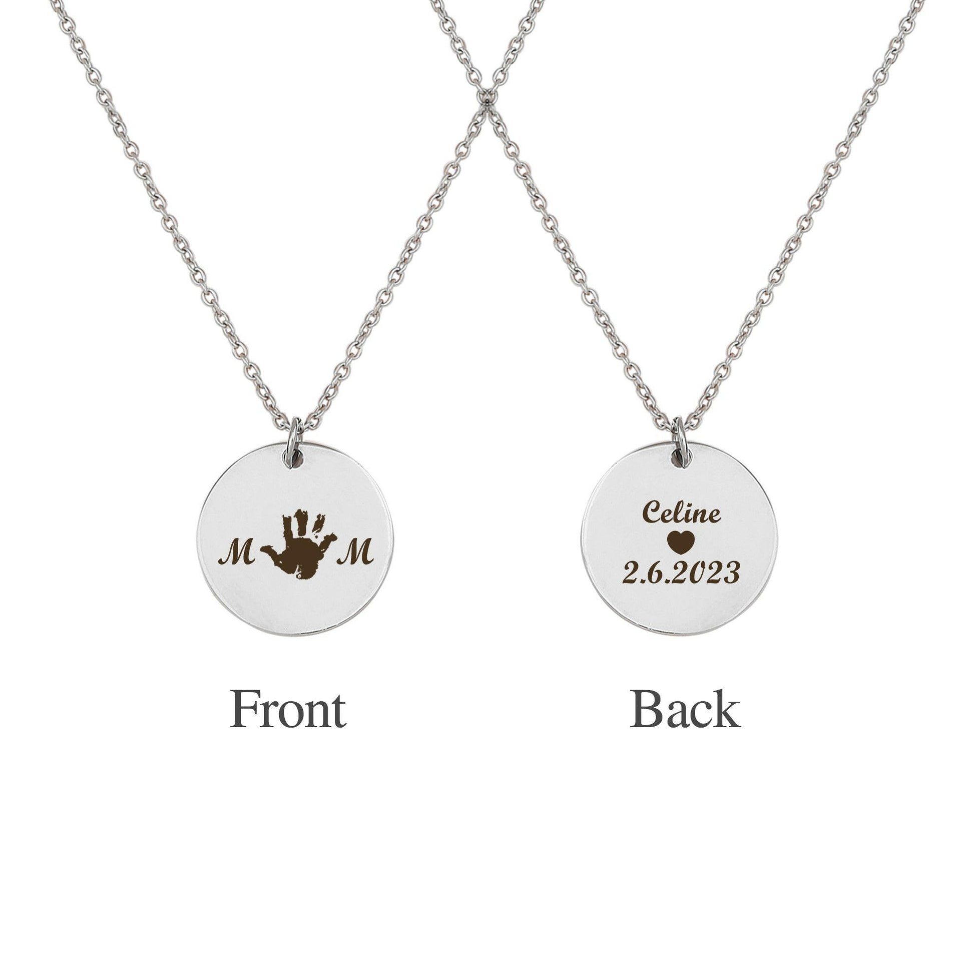 Custom Round Mom Palm Print Necklace Necklace.