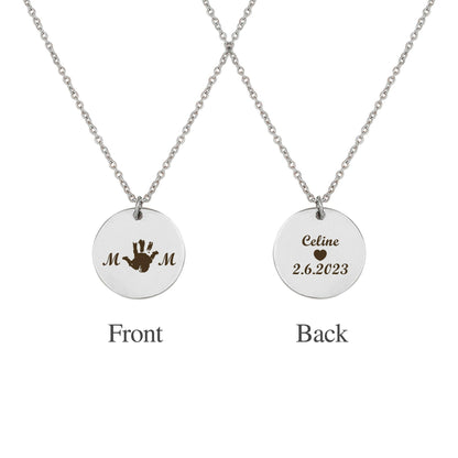 Custom Round Mom Palm Print Necklace Necklace.