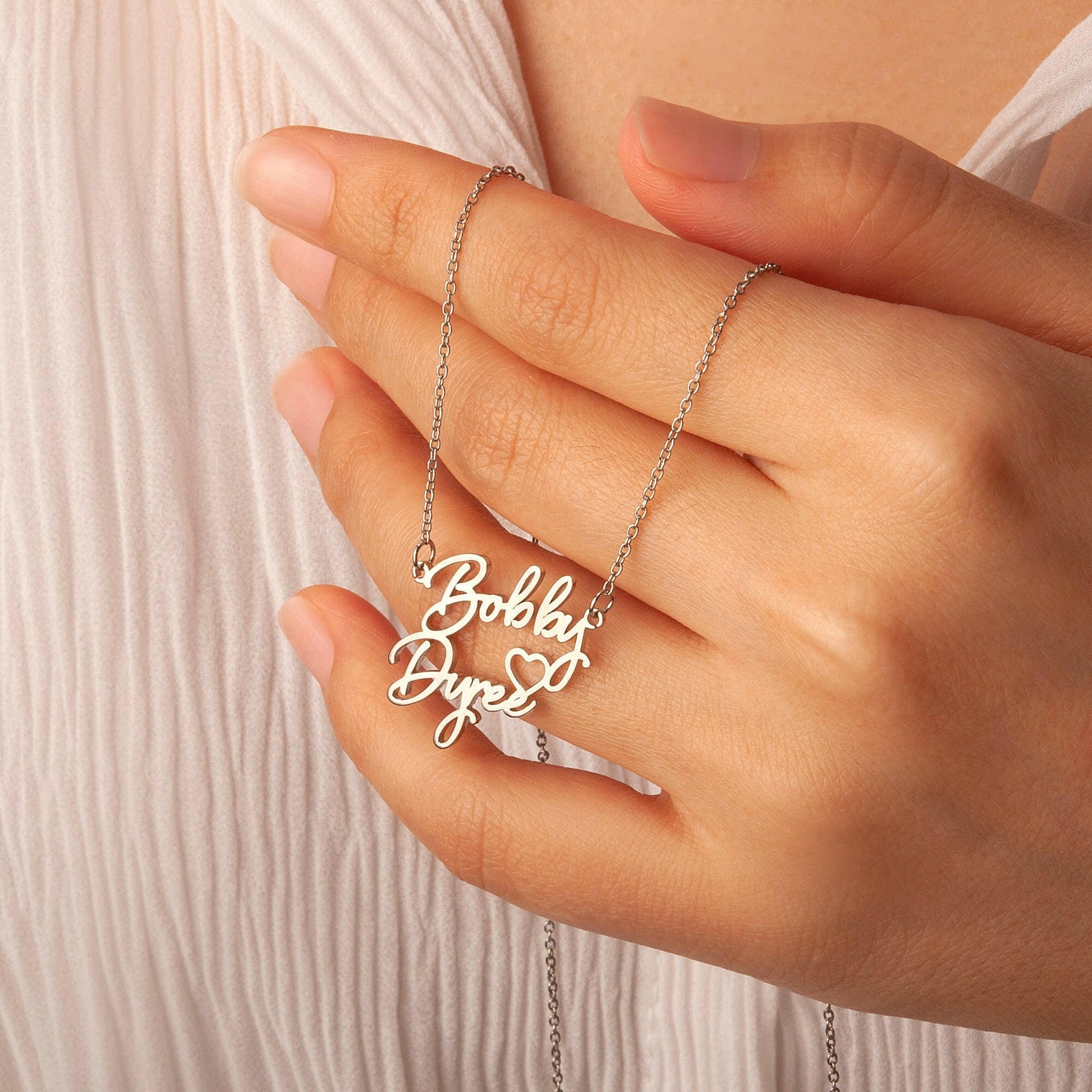 Custom Two Name Necklace With Heart Necklace.