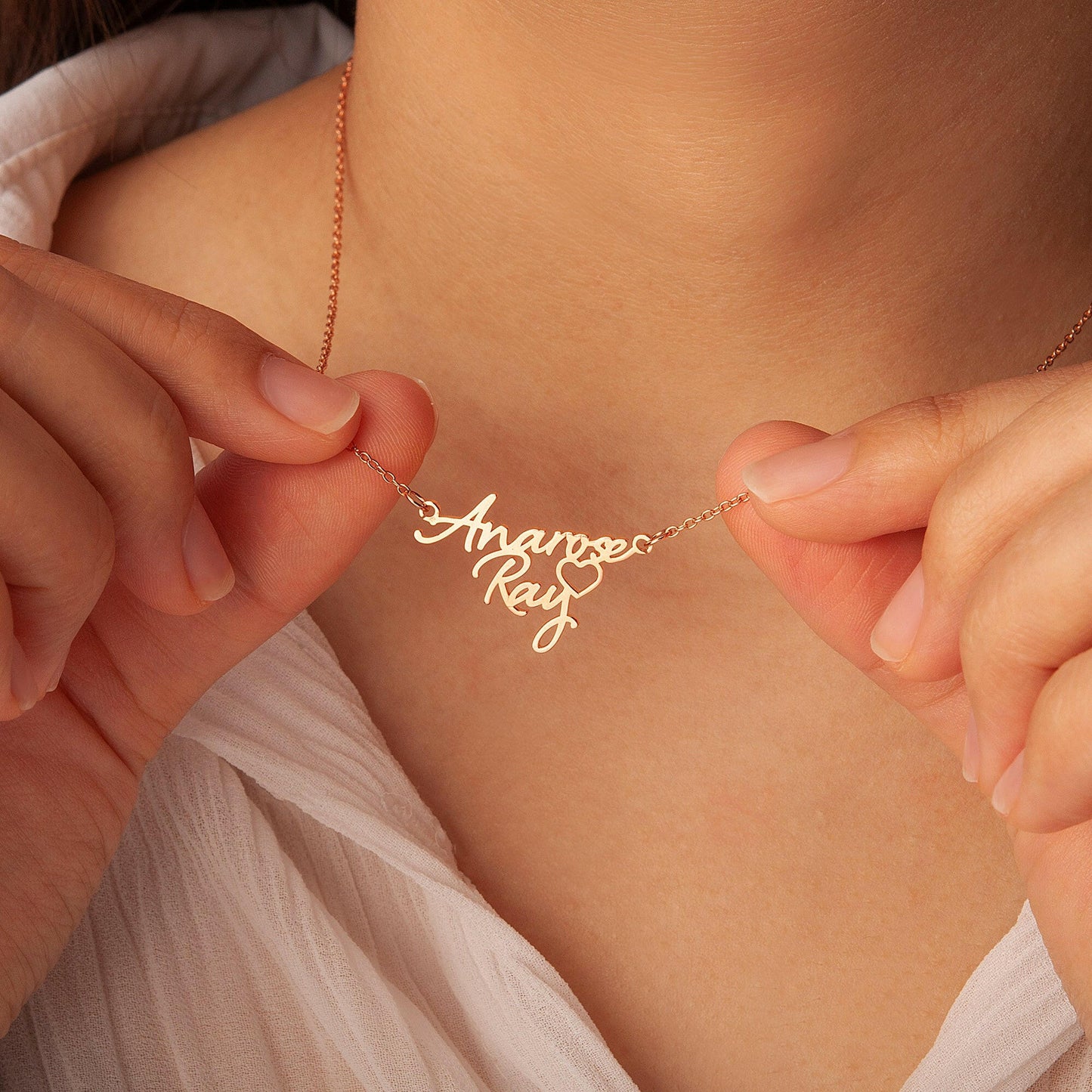 Custom Two Name Necklace With Heart Necklace.