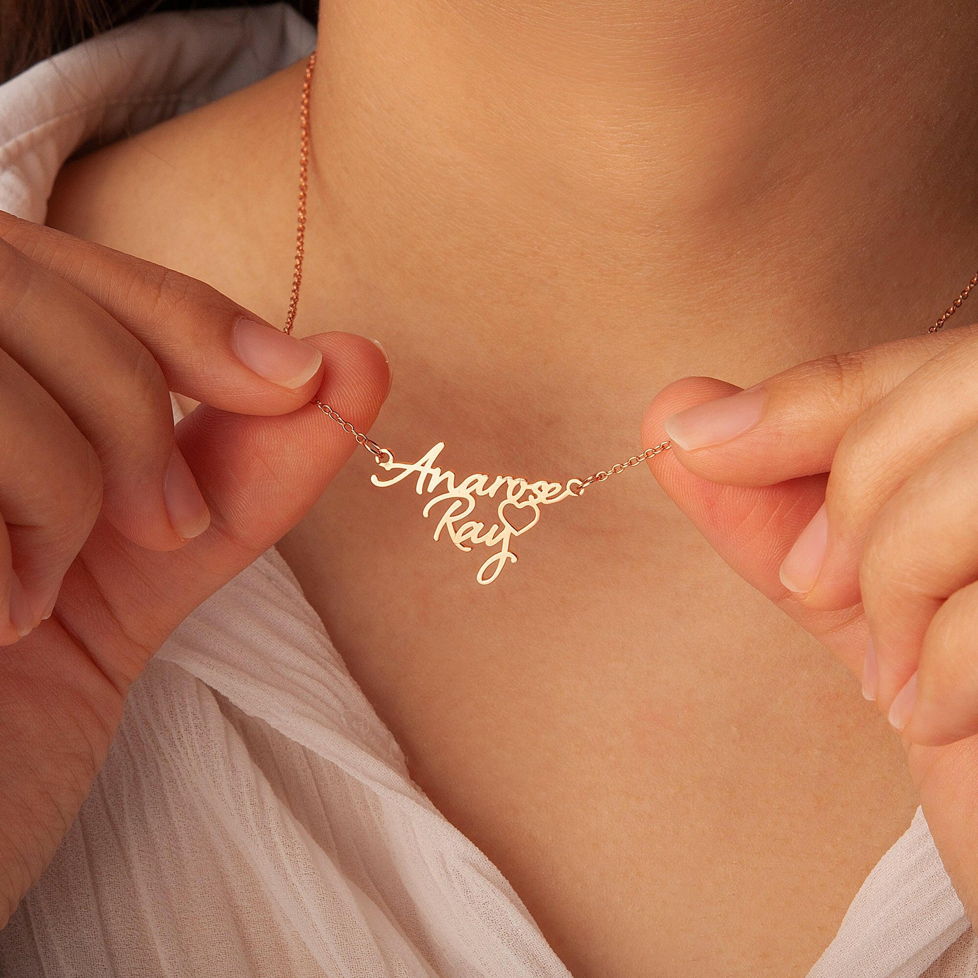 Custom Two Name Necklace With Heart Necklace.