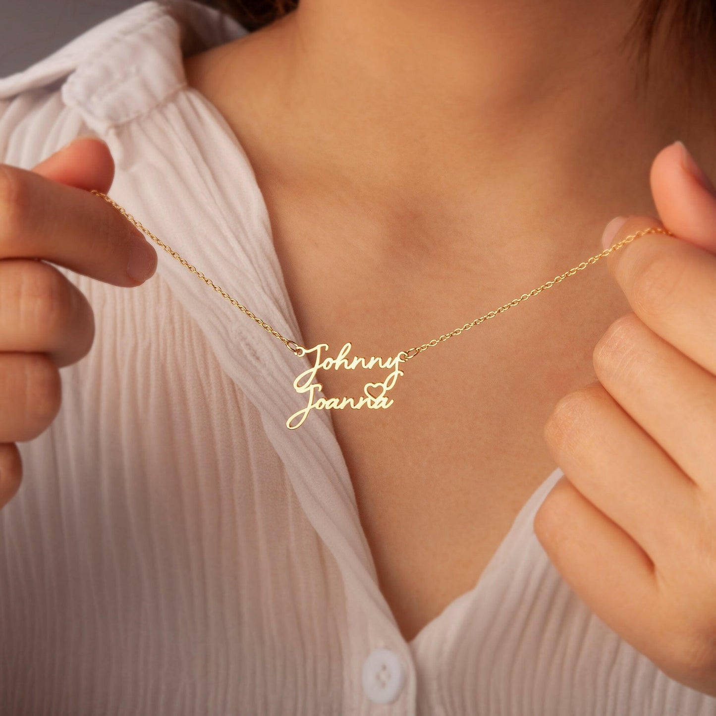 Custom Two Name Necklace With Heart Necklace.