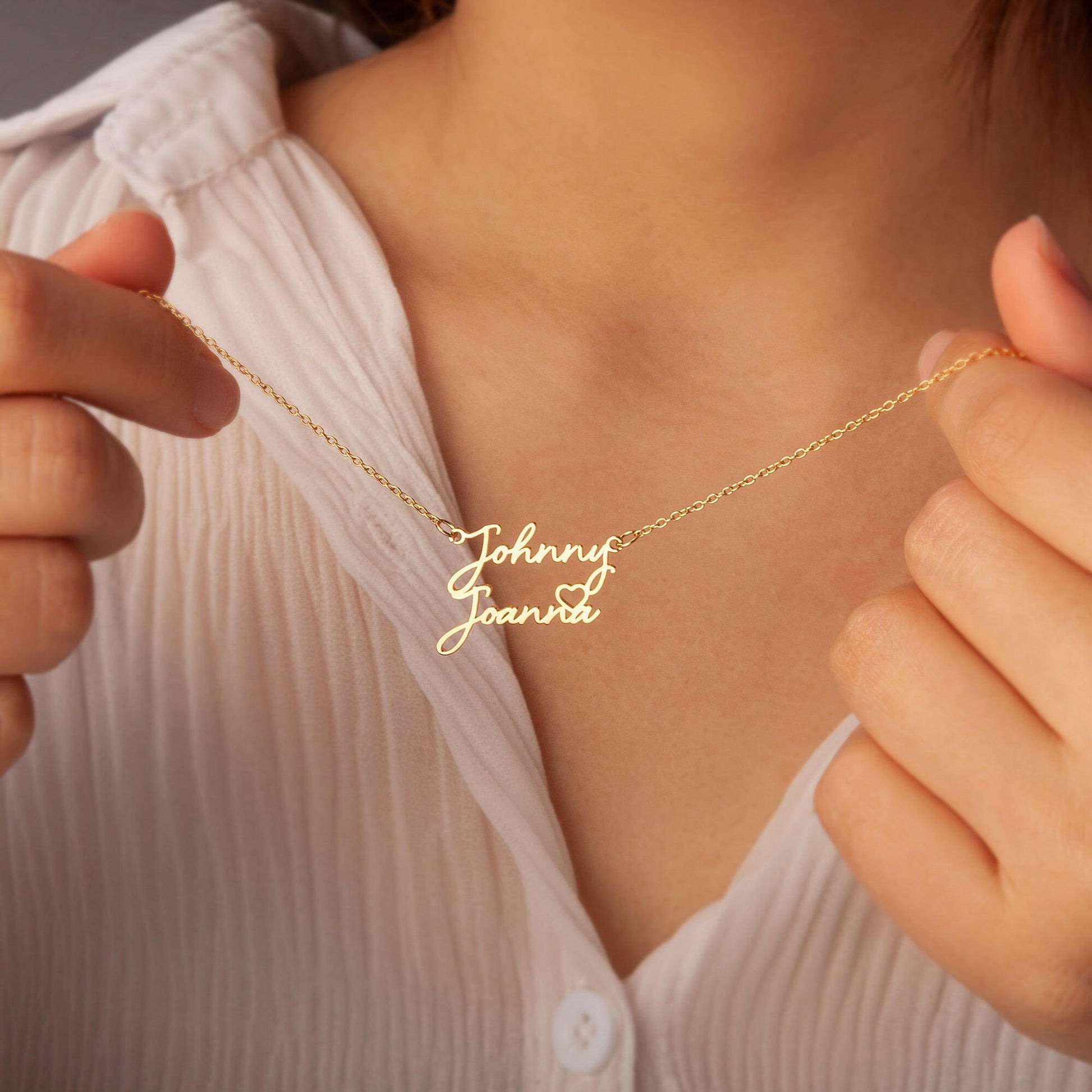 Custom Two Name Necklace With Heart Necklace.