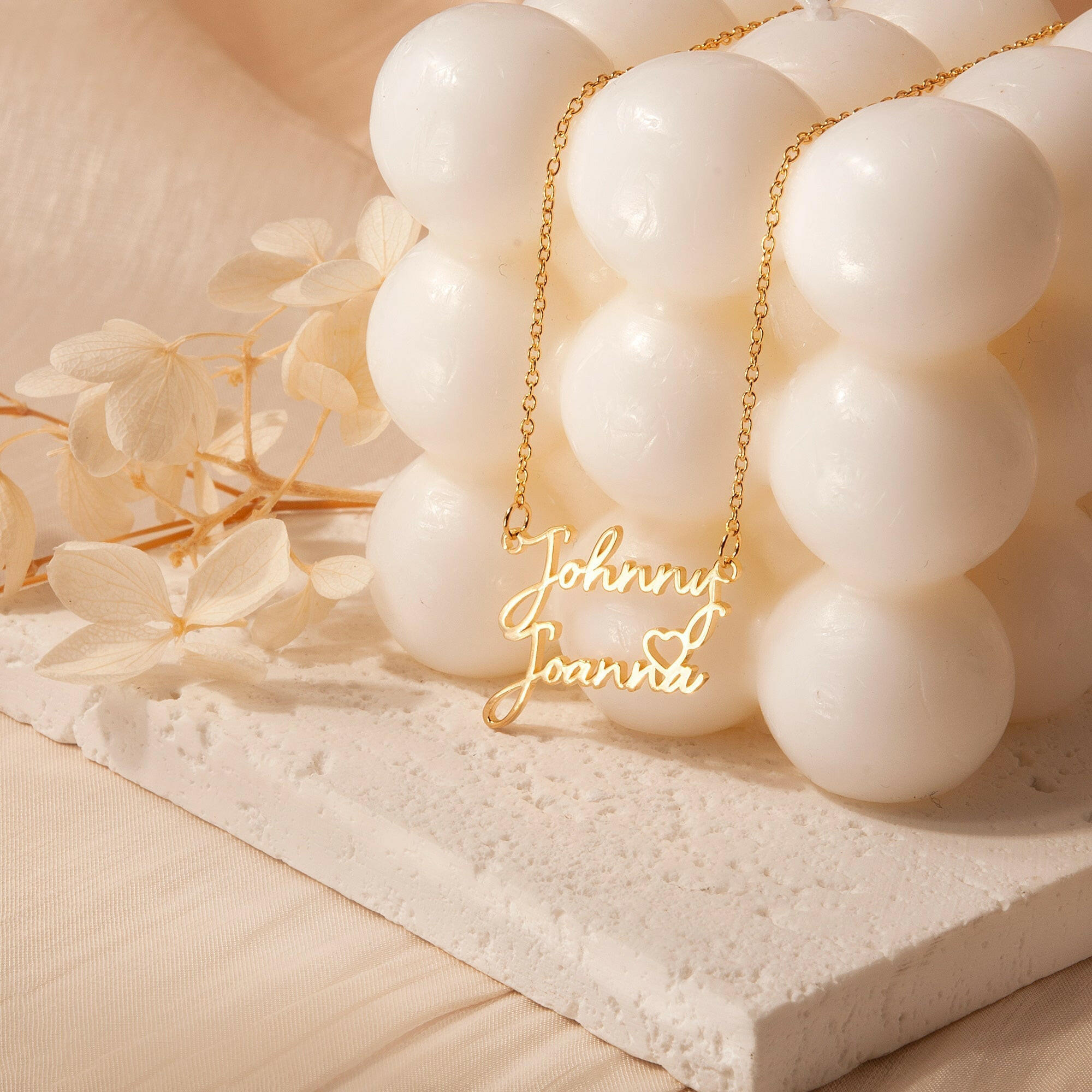 Custom Two Name Necklace With Heart Necklace.