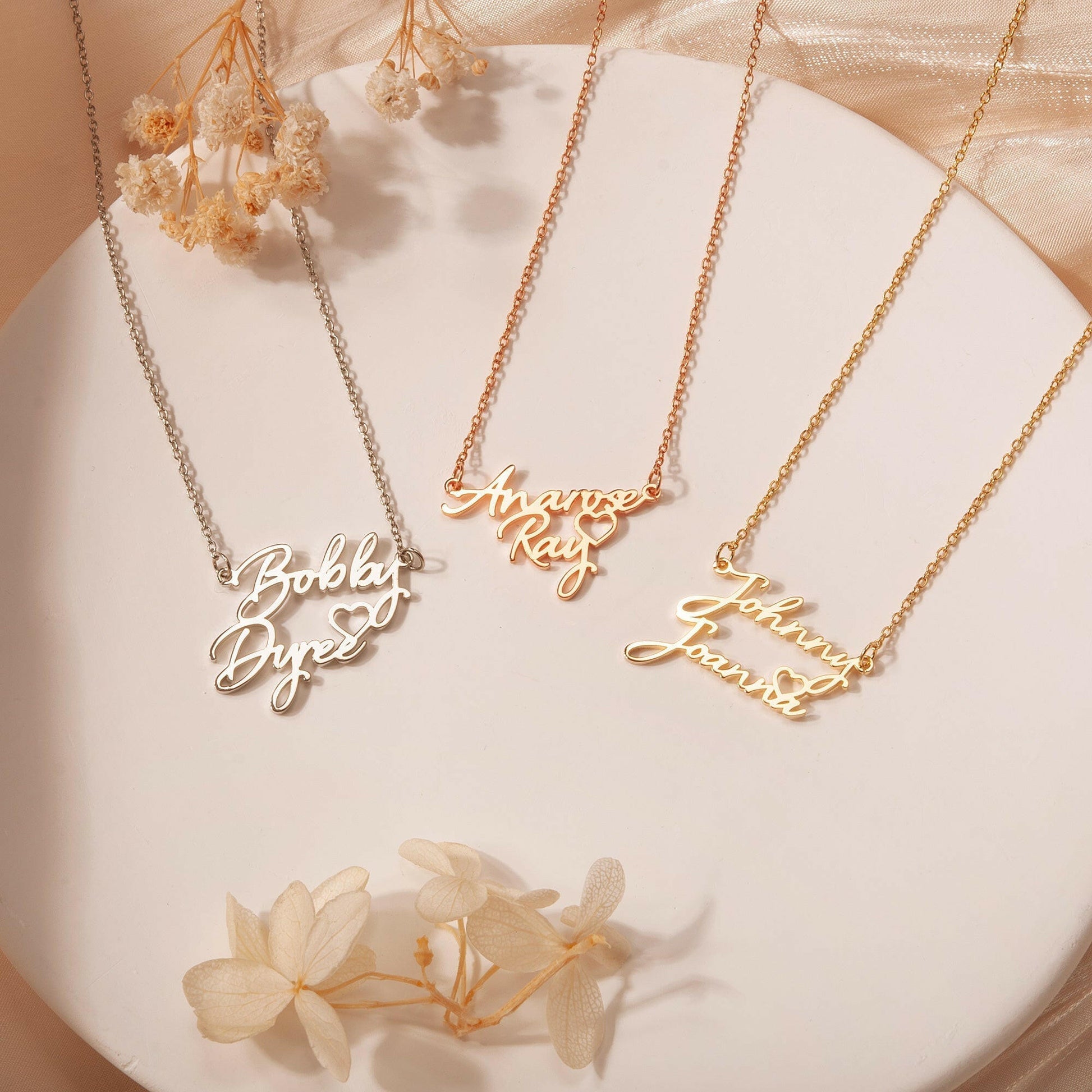 Custom Two Name Necklace With Heart Necklace.