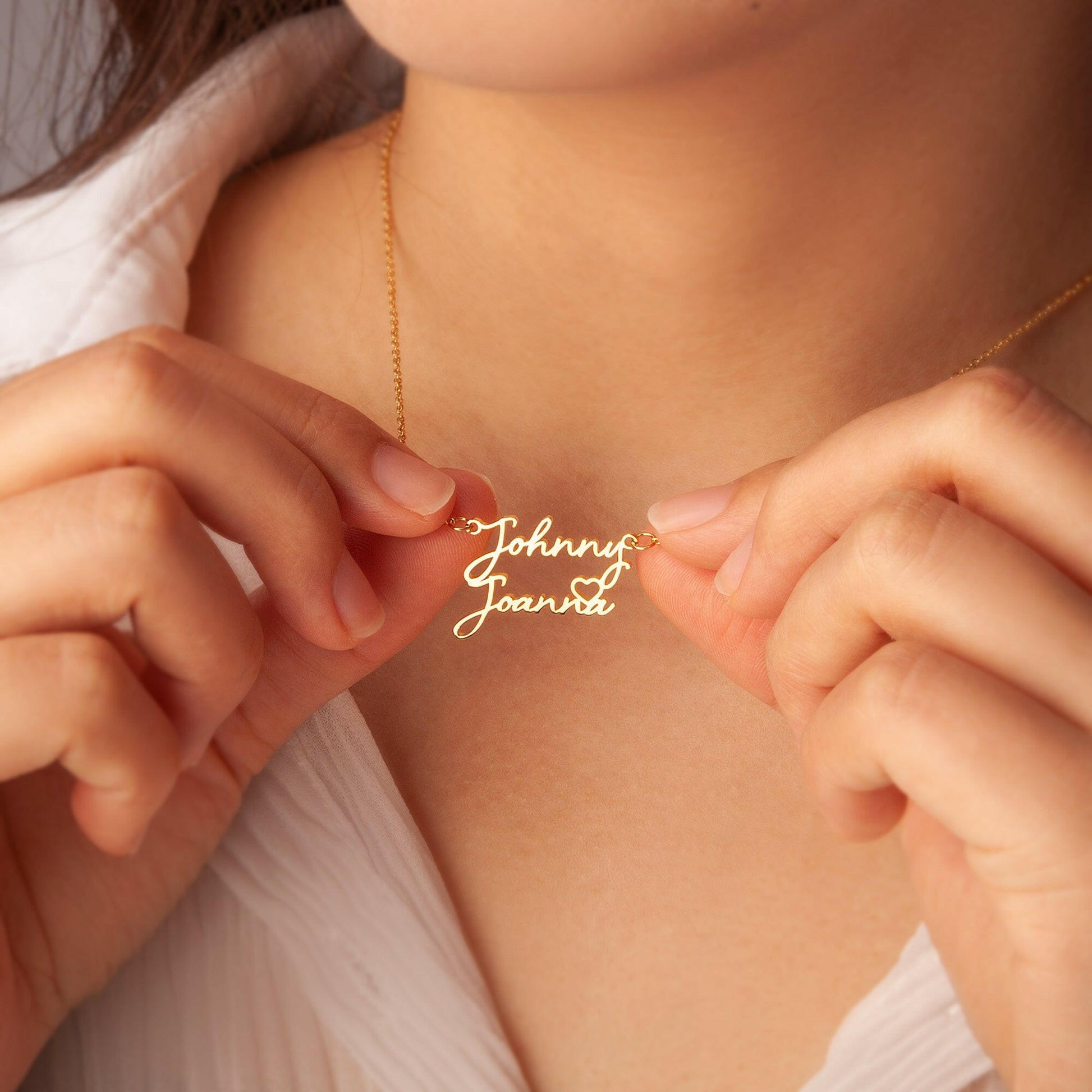 Custom Two Name Necklace With Heart Necklace.