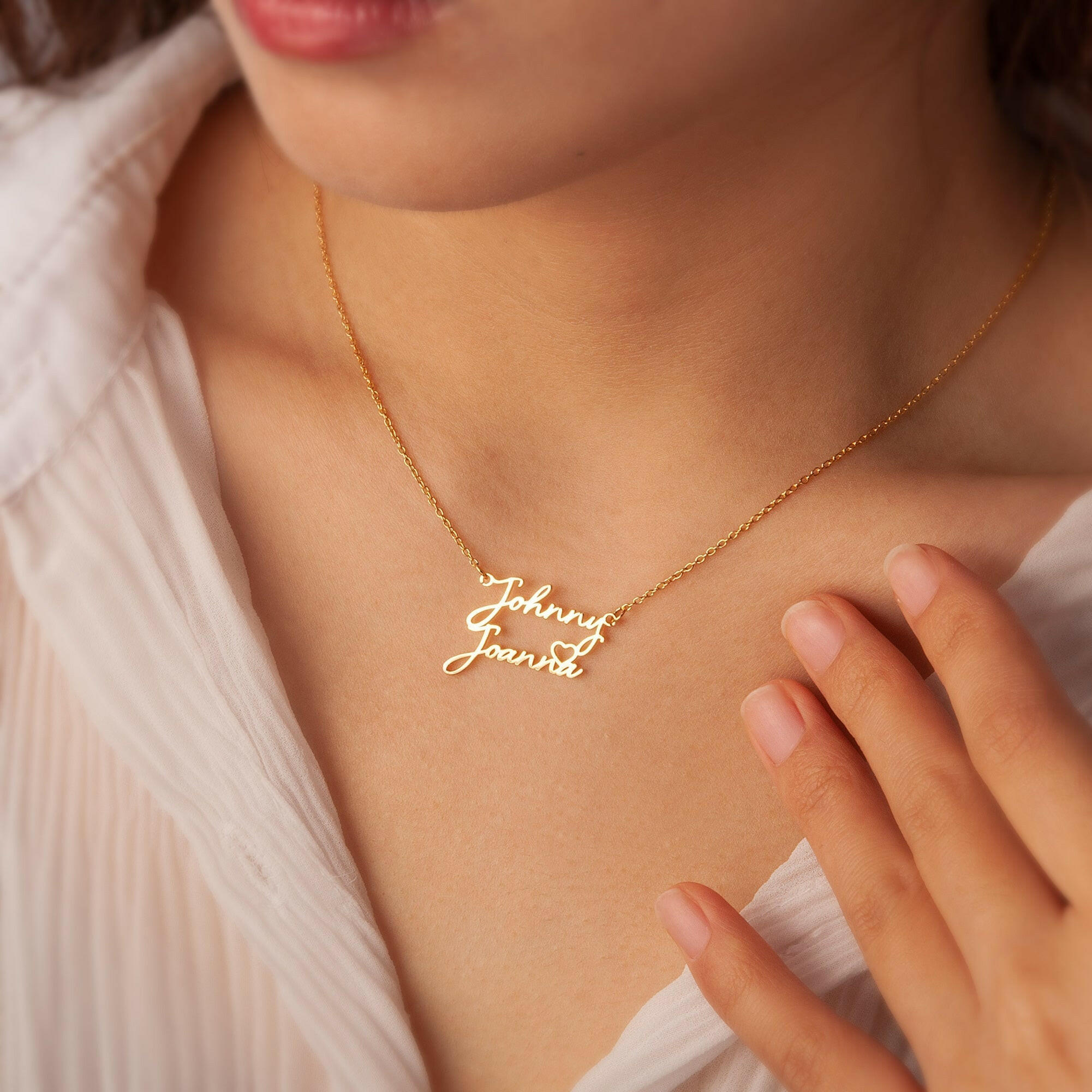 Custom Two Name Necklace With Heart Necklace.