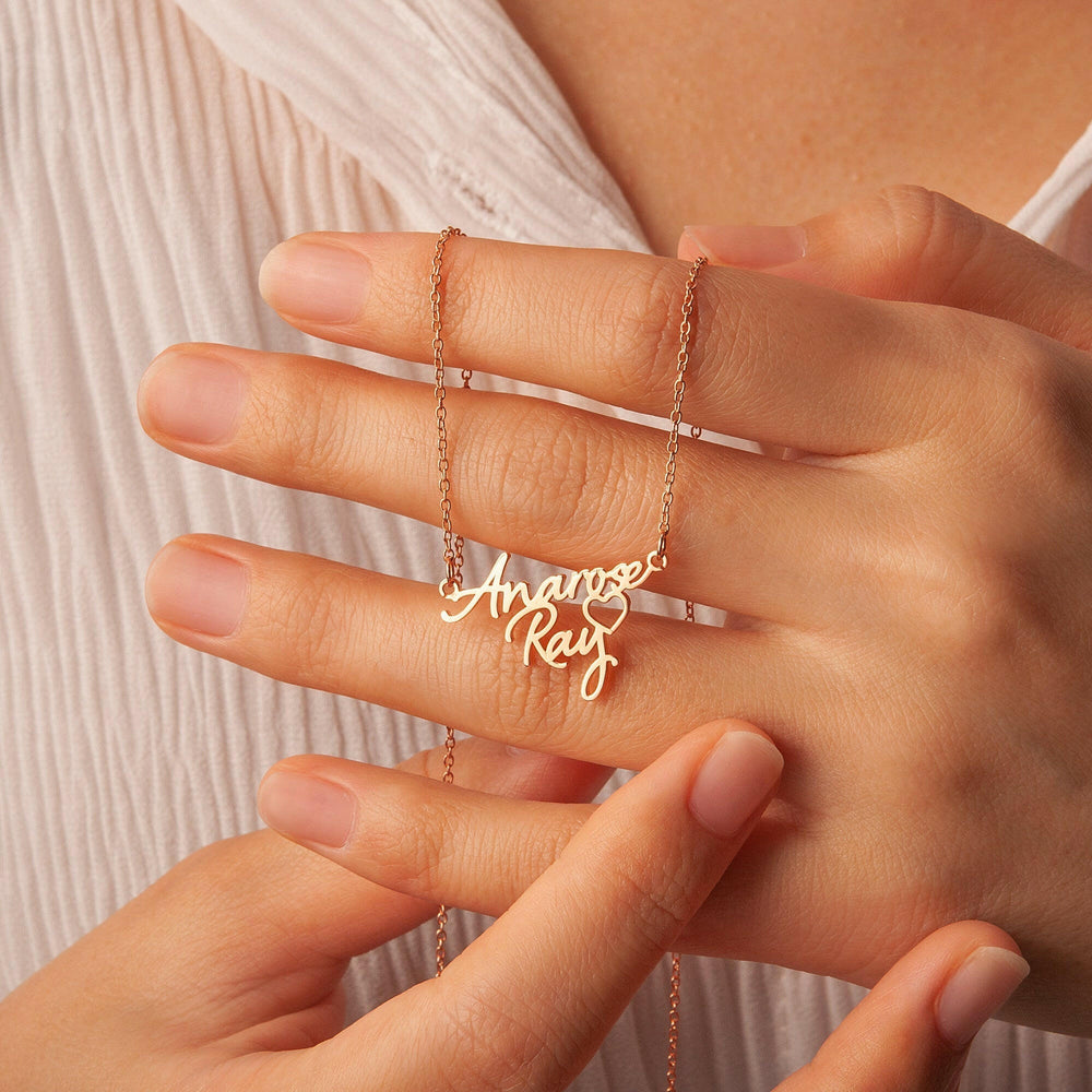 Custom Two Name Necklace With Heart Necklace.